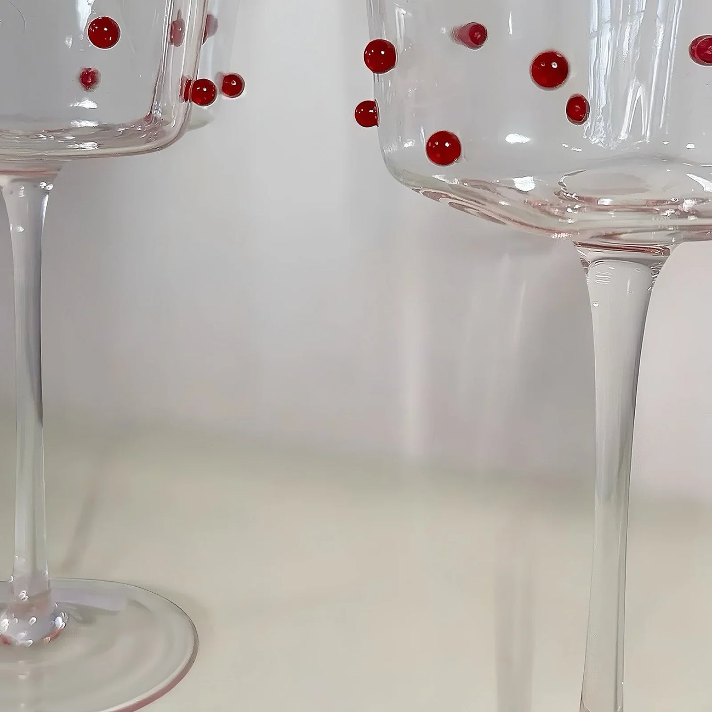Heart Shaped Stemmed Wine Glasses Valentine’s 3D Red Dotted Romantic NEW - Trendiez U ♥ 