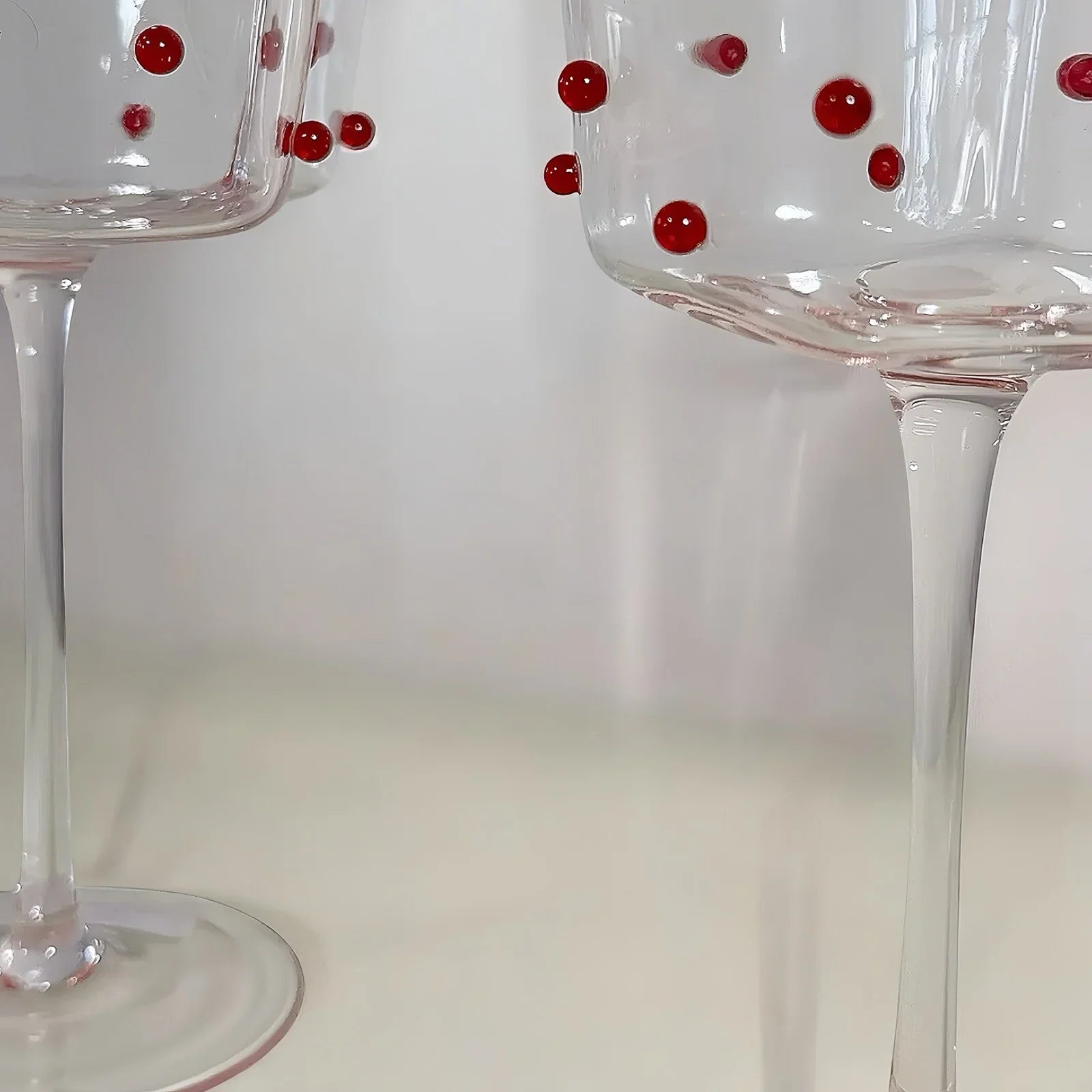 Heart Shaped Stemmed Wine Glasses Valentine’s 3D Red Dotted Romantic NEW - Trendiez U ♥ 