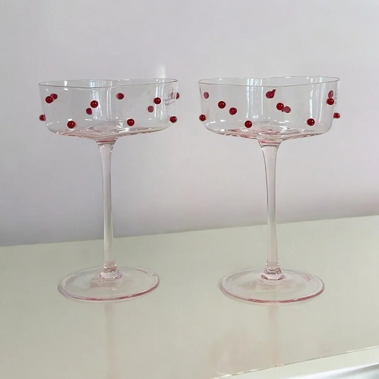 Heart Shaped Stemmed Wine Glasses Valentine’s 3D Red Dotted Romantic NEW - Trendiez U ♥ 