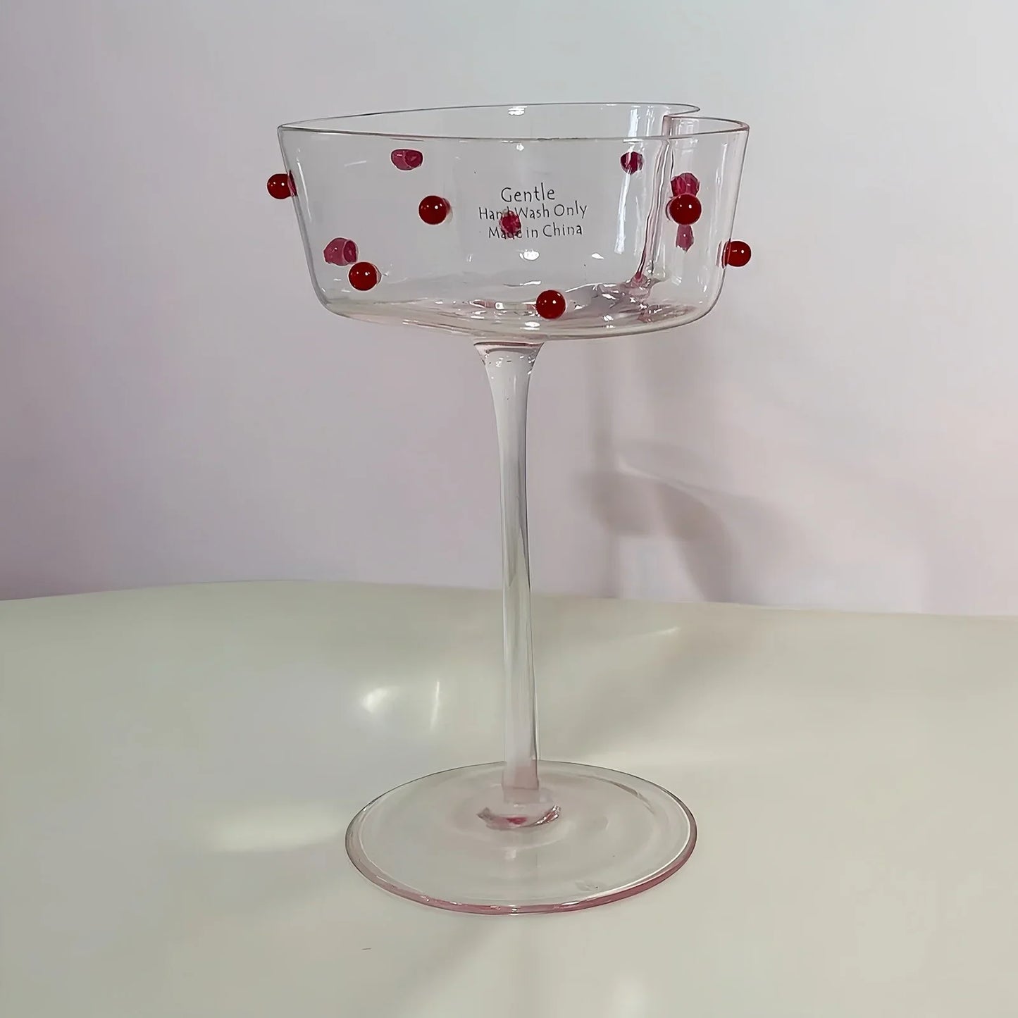 Heart Shaped Stemmed Wine Glasses Valentine’s 3D Red Dotted Romantic NEW - Trendiez U ♥ 