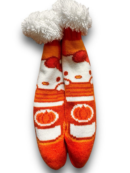 Hello Kitty Women’s Fuzzy Slipper Socks – Pumpkin Design - Trendiez U ♥ 
