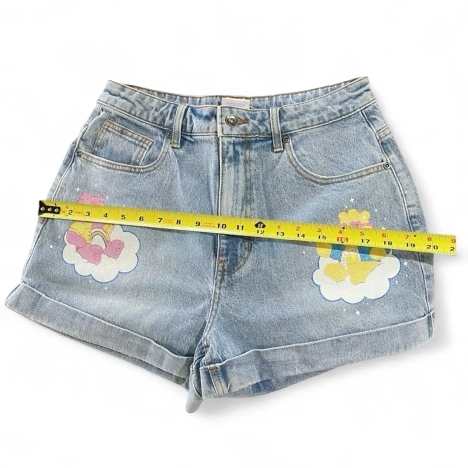 Hot Topic Care Bears Denim Shorts Junior Size 7 with Cartoon bear Print cotton - Trendiez U ♥ 
