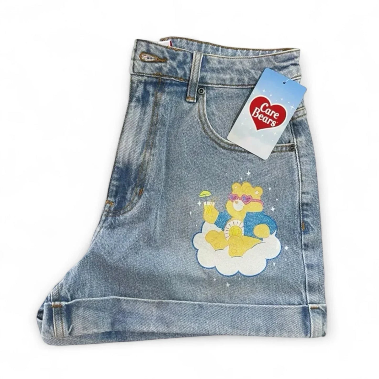 Hot Topic Care Bears Denim Shorts Junior Size 7 with Cartoon bear Print cotton - Trendiez U ♥ 