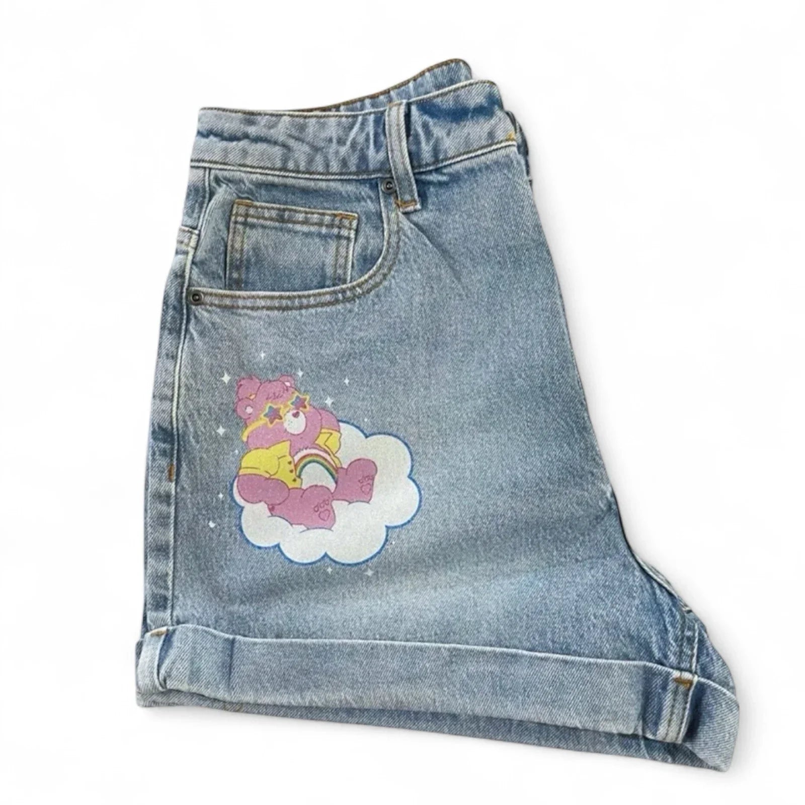 Hot Topic Care Bears Denim Shorts Junior Size 7 with Cartoon bear Print cotton - Trendiez U ♥ 