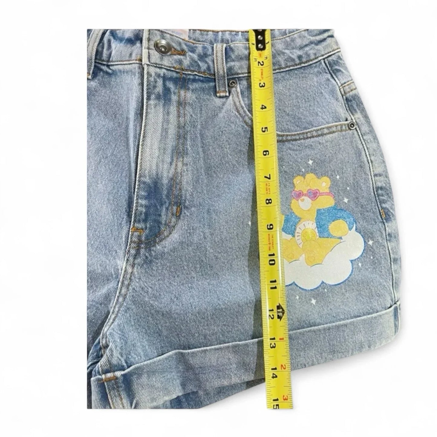 Hot Topic Care Bears Denim Shorts Junior Size 7 with Cartoon bear Print cotton - Trendiez U ♥ 