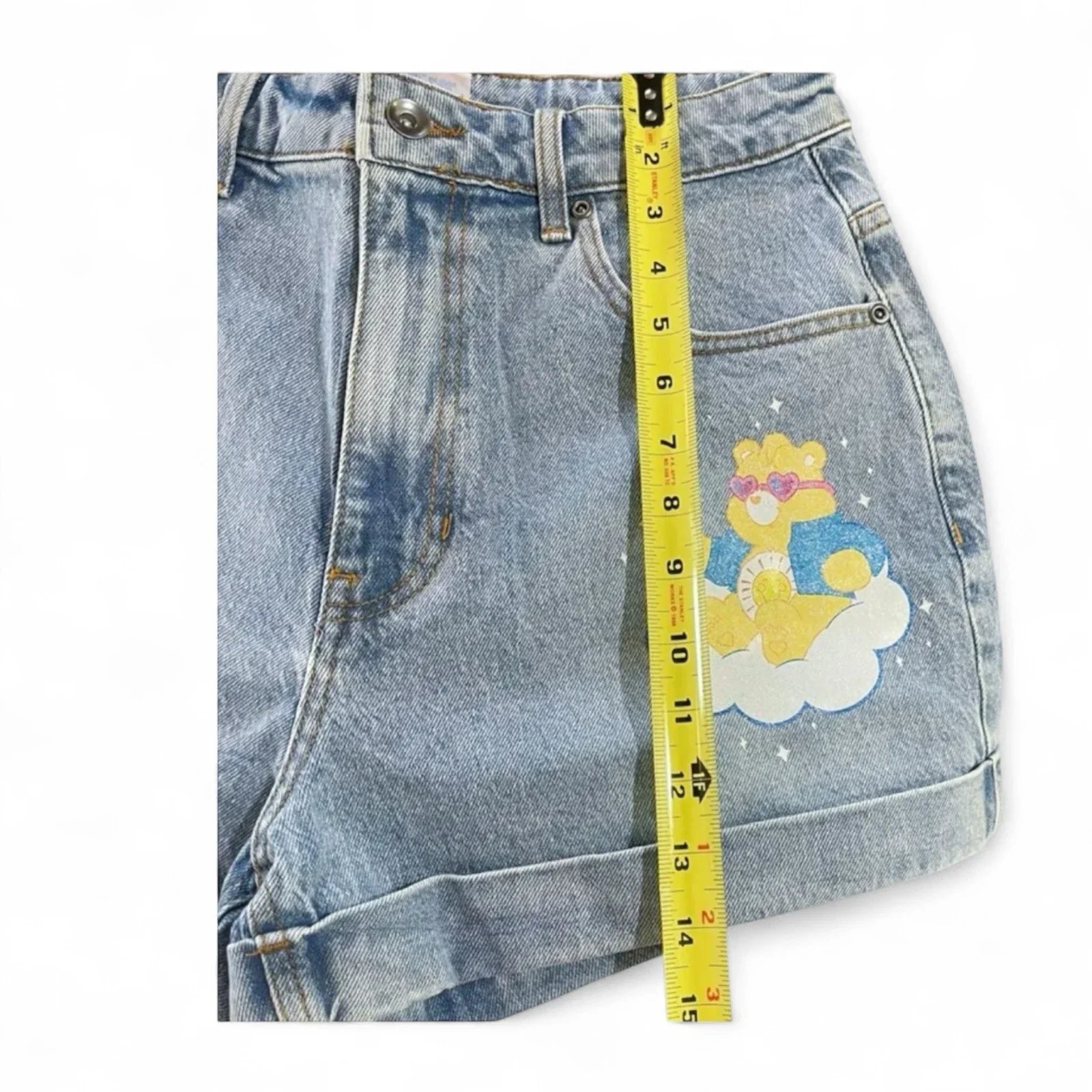 Hot Topic Care Bears Denim Shorts Junior Size 7 with Cartoon bear Print cotton - Trendiez U ♥ 