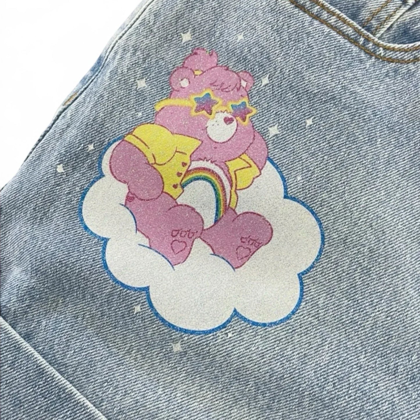 Hot Topic Care Bears Denim Shorts Junior Size 7 with Cartoon bear Print cotton - Trendiez U ♥ 