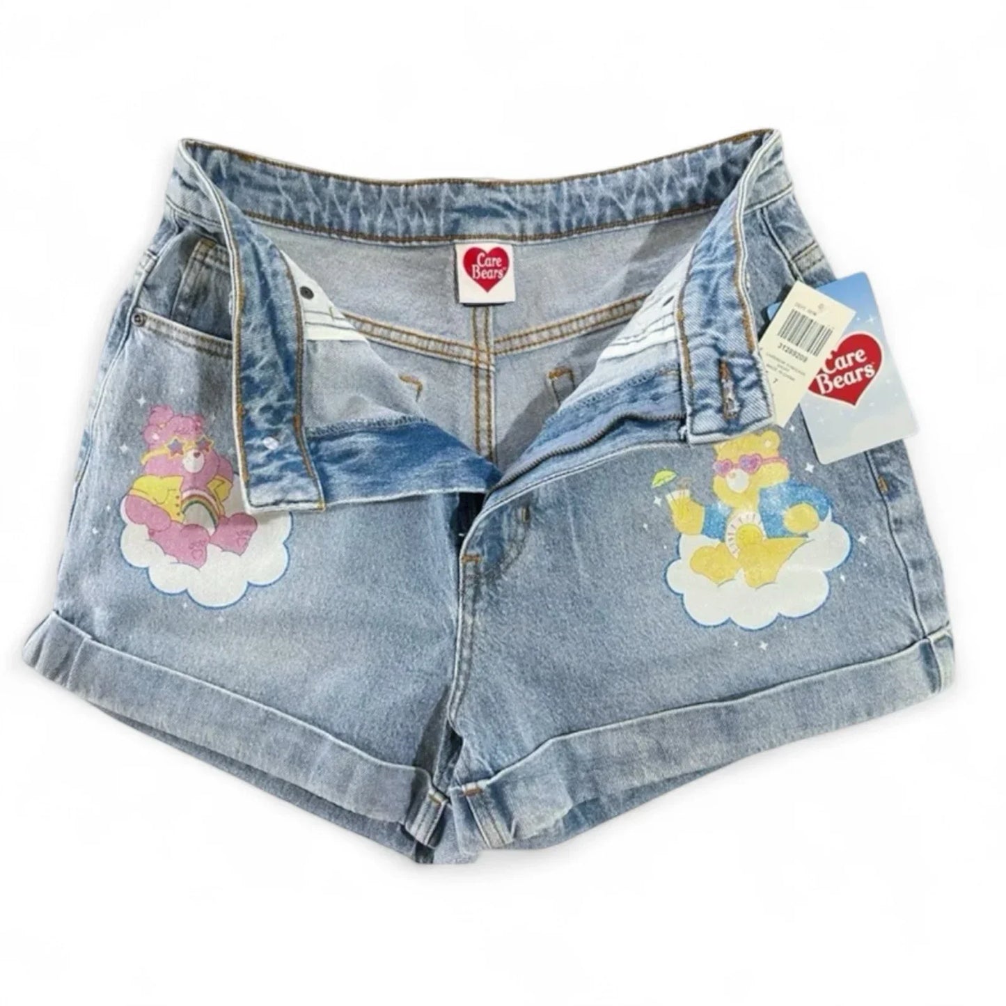 Hot Topic Care Bears Denim Shorts Junior Size 7 with Cartoon bear Print cotton - Trendiez U ♥ 