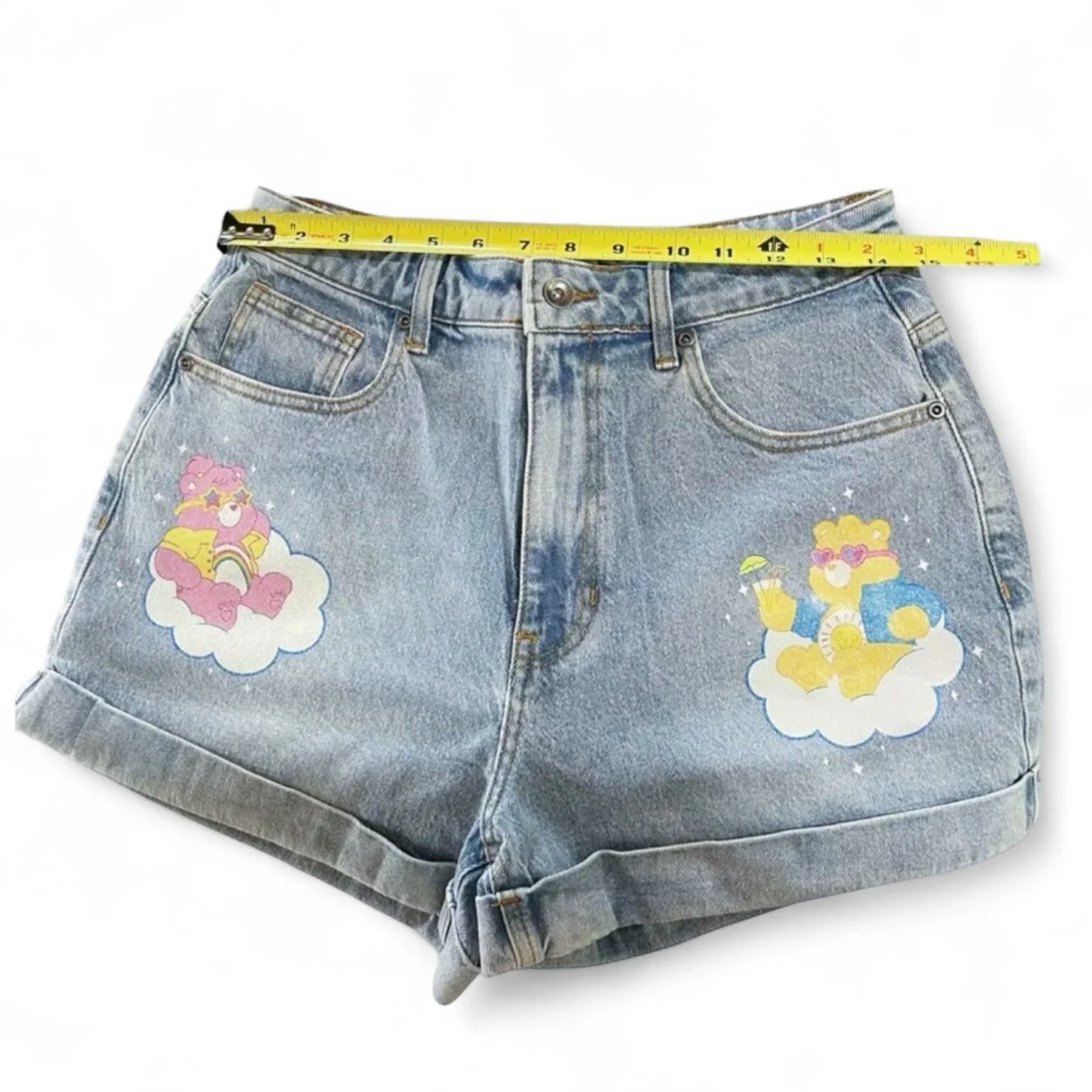 Hot Topic Care Bears Denim Shorts Junior Size 7 with Cartoon bear Print cotton - Trendiez U ♥ 