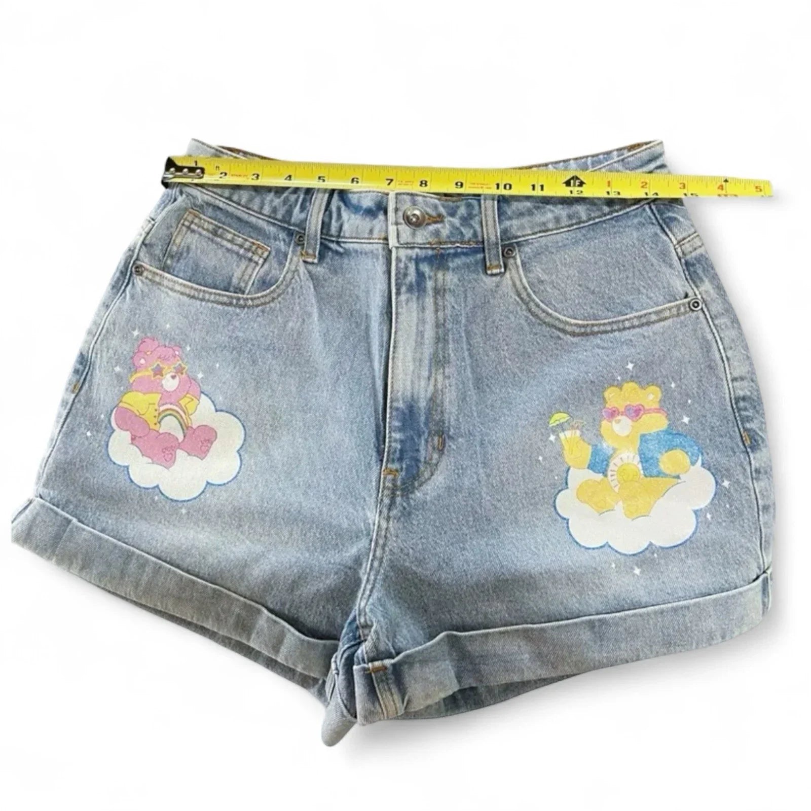 Hot Topic Care Bears Denim Shorts Junior Size 7 with Cartoon bear Print cotton - Trendiez U ♥ 