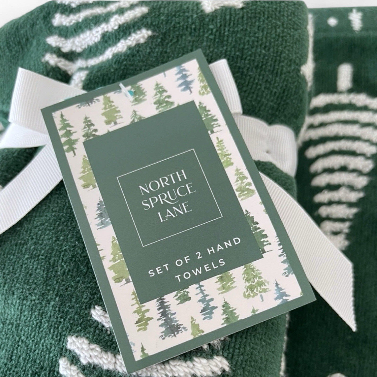 HTF Christmas Towel Set 4pc Green/White Embroidered North Spruce Lane Cotton - Trendiez U ♥ 