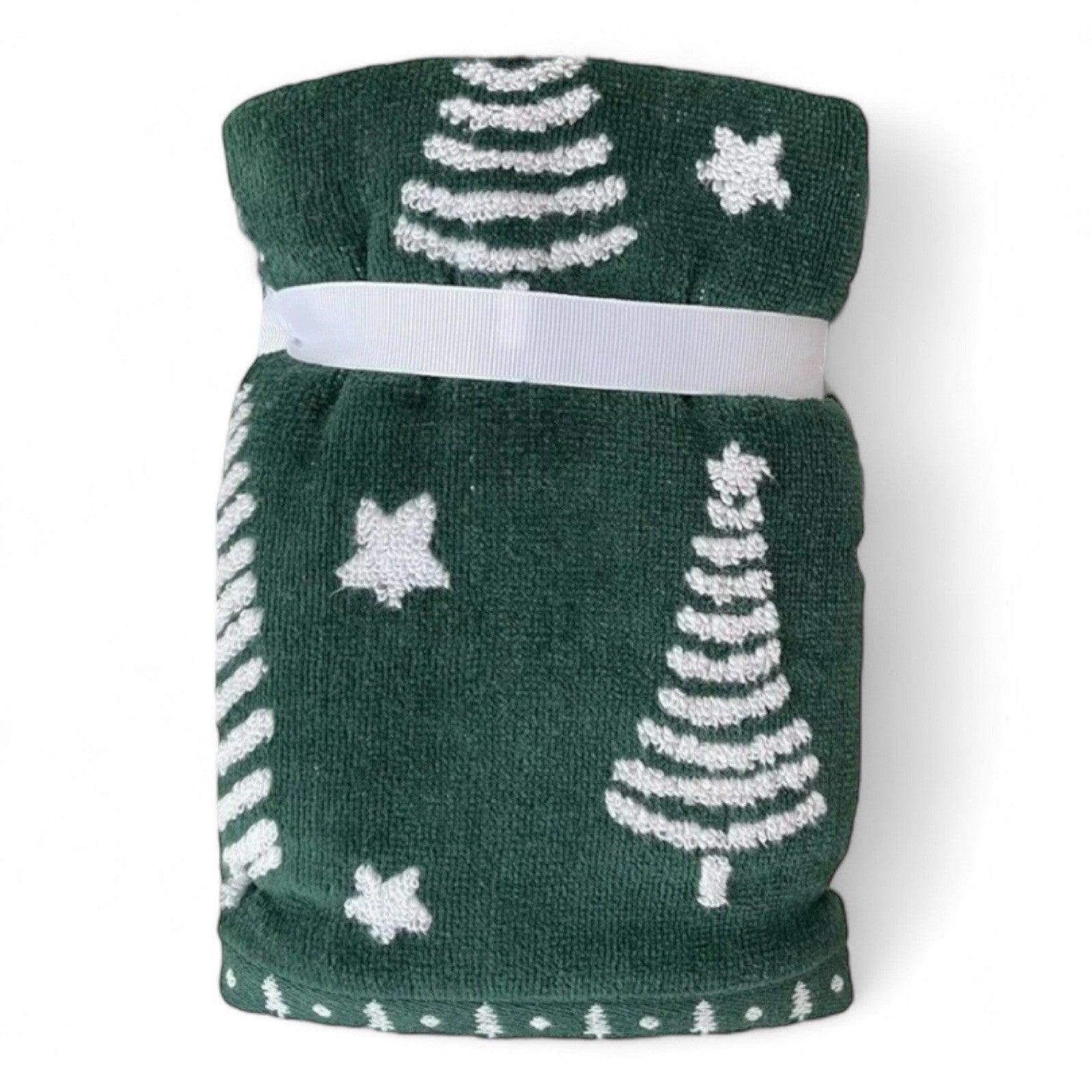 HTF Christmas Towel Set 4pc Green/White Embroidered North Spruce Lane Cotton - Trendiez U ♥ 