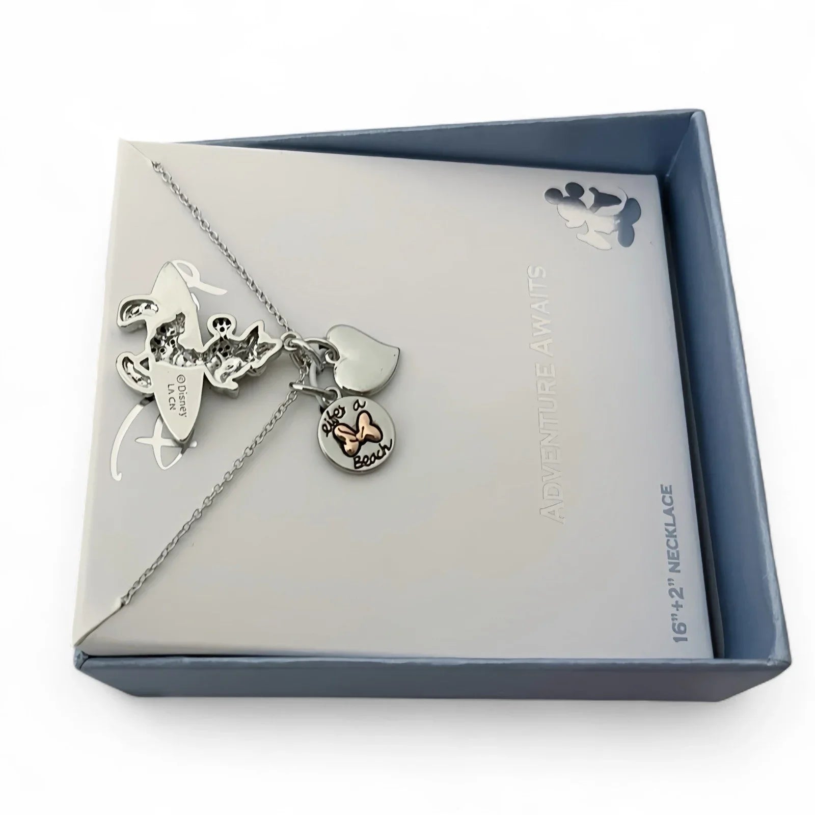 HTF Disney Minnie Mouse Charm Necklace Surfer Vacation Silver/Rose Gold Overlay - Trendiez U ♥ 