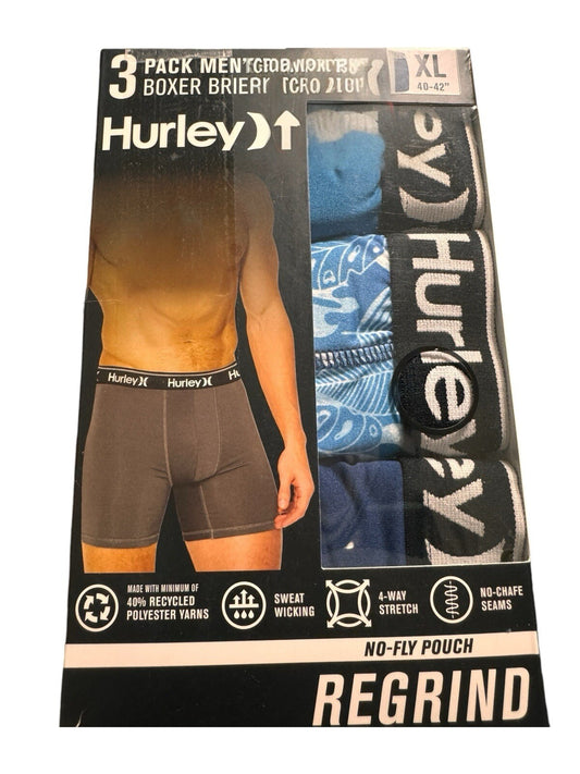 Hurley Men’s Boxer Briefs – 3-Pack Blue Regrind Stretch, Size XL - Trendiez U ♥ 
