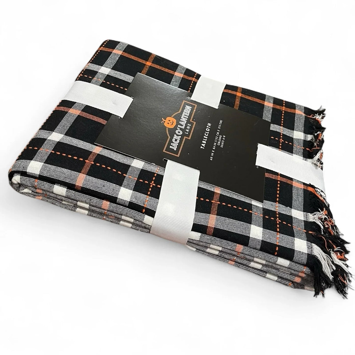 Jack-O-Lantern Halloween Tablecloth Orange Black Plaid 60x84” Embroidered Oblong - Trendiez U ♥ 
