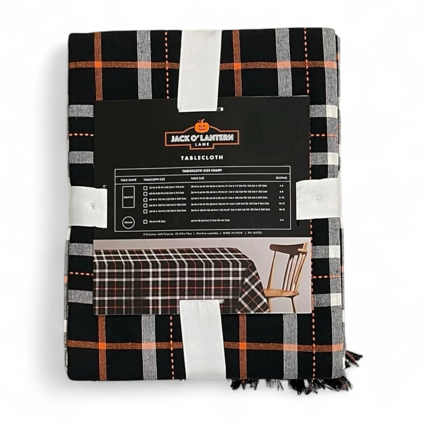 Jack-O-Lantern Halloween Tablecloth Orange Black Plaid 60x84” Embroidered Oblong - Trendiez U ♥ 