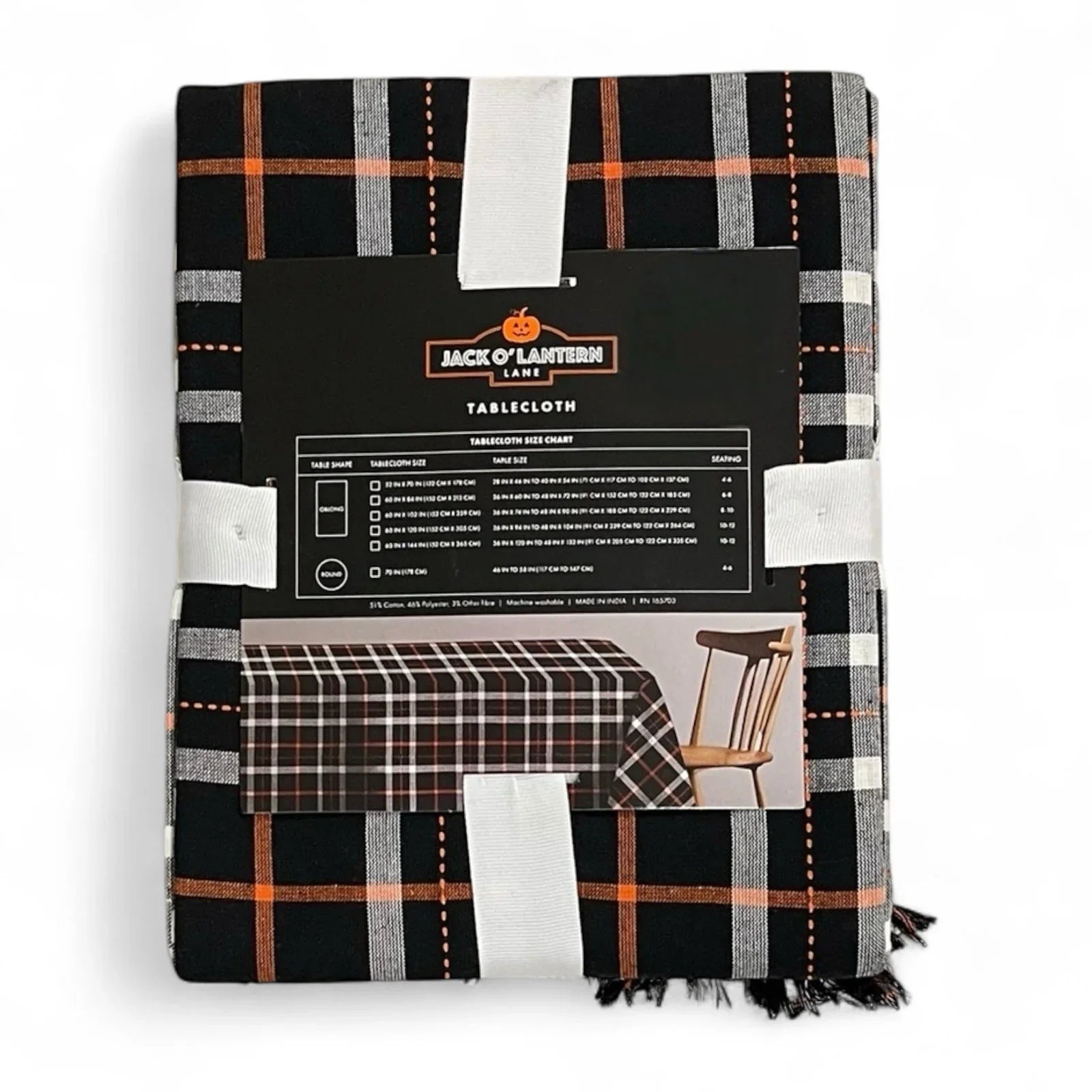 Jack-O-Lantern Halloween Tablecloth Orange Black Plaid 60x84” Embroidered Oblong - Trendiez U ♥ 