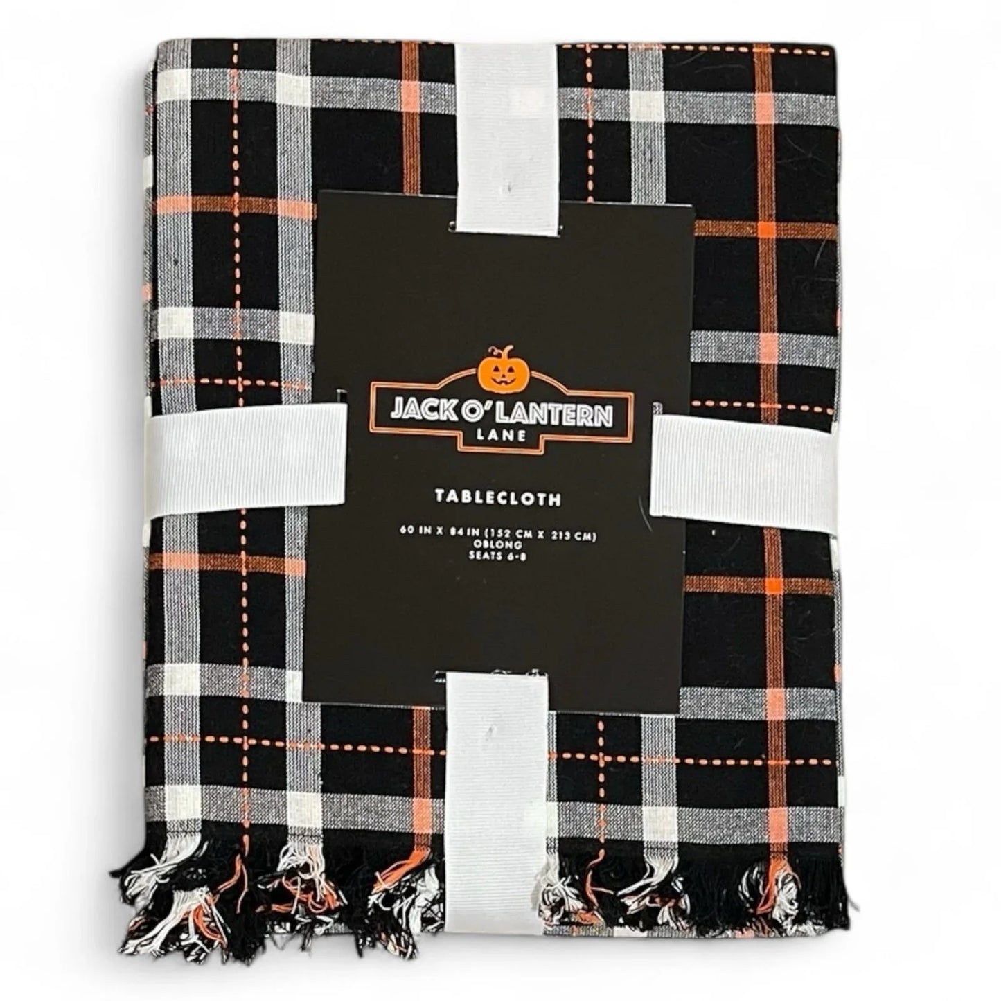 Jack-O-Lantern Halloween Tablecloth Orange Black Plaid 60x84” Embroidered Oblong - Trendiez U ♥ 