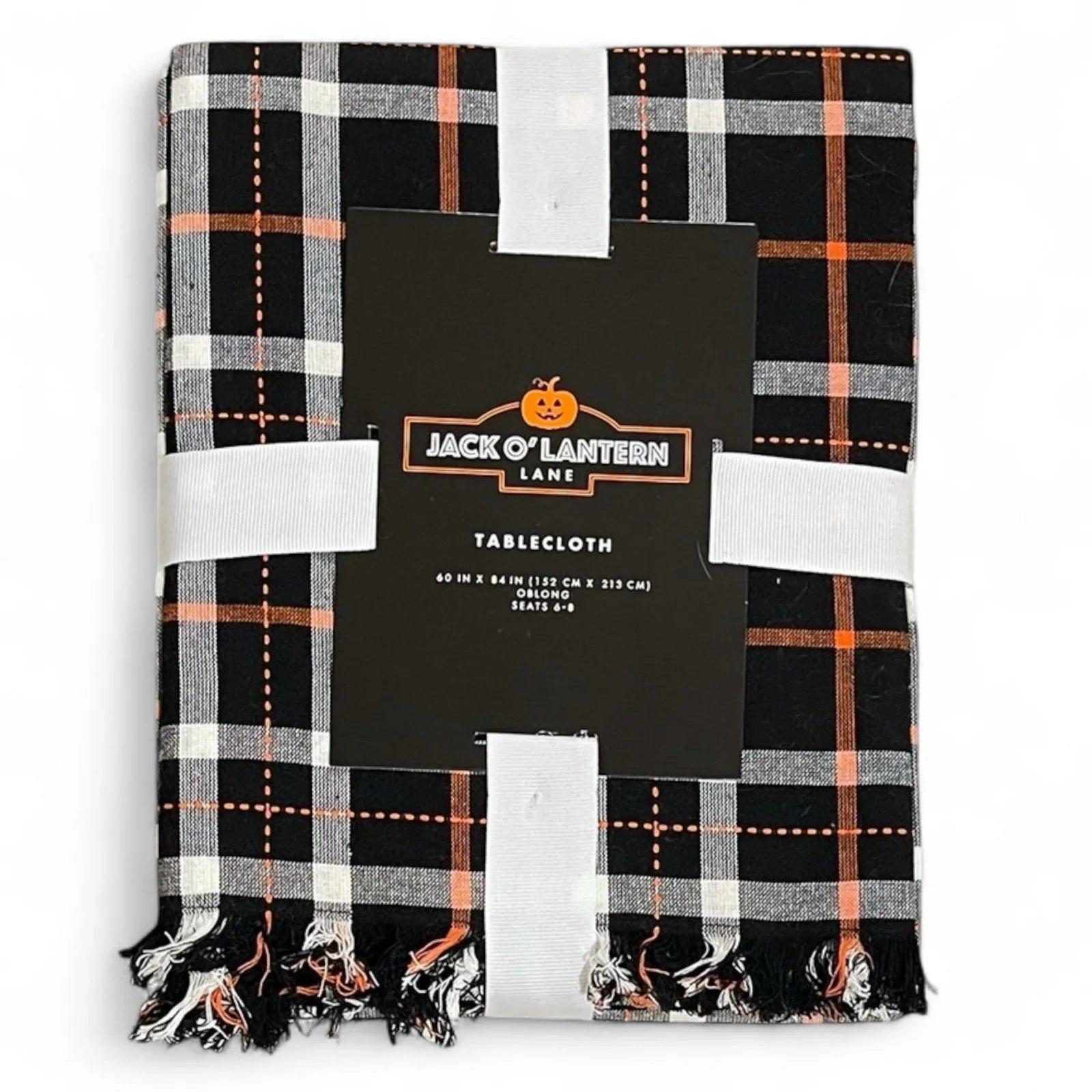 Jack-O-Lantern Halloween Tablecloth Orange Black Plaid 60x84” Embroidered Oblong - Trendiez U ♥ 