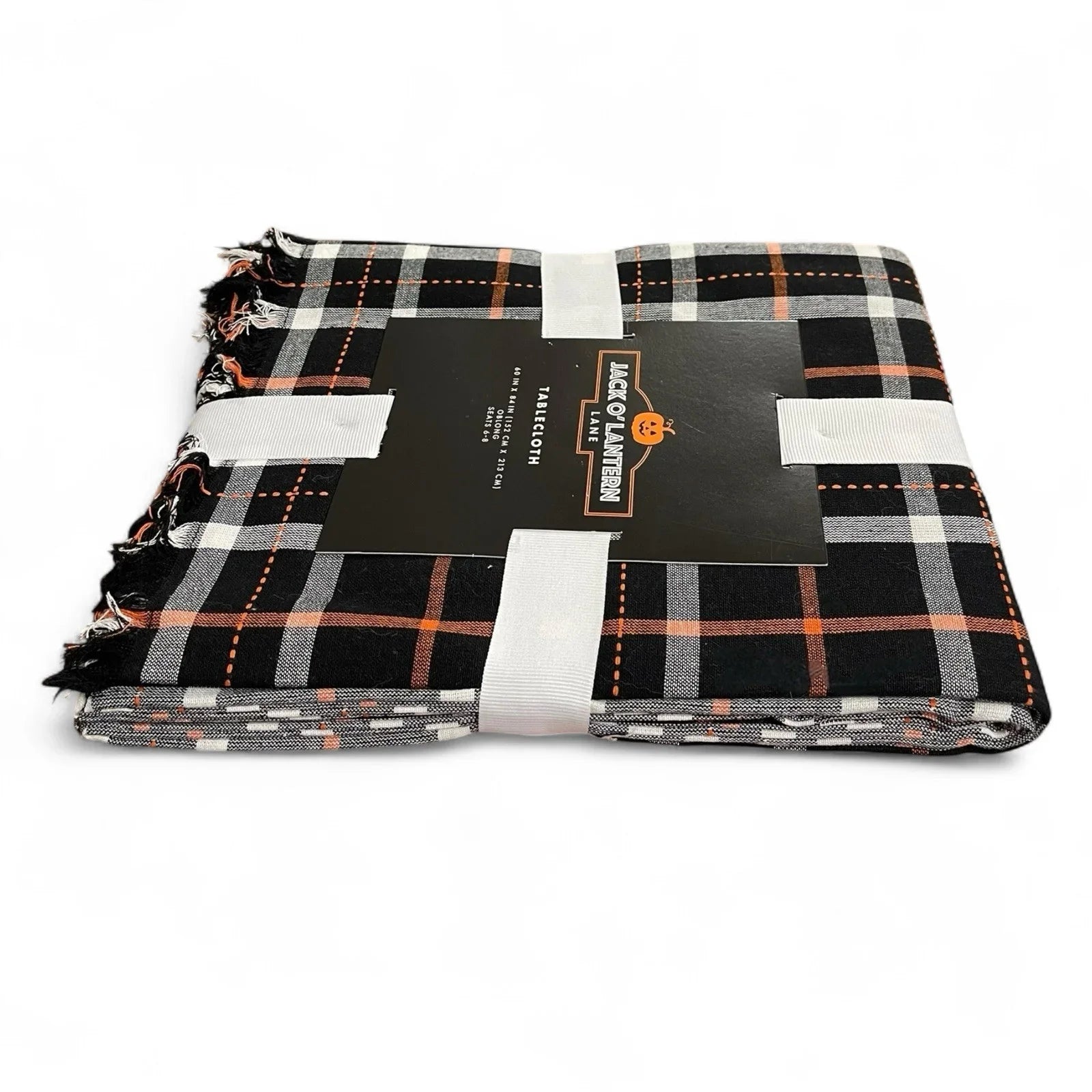 Jack-O-Lantern Halloween Tablecloth Orange Black Plaid 60x84” Embroidered Oblong - Trendiez U ♥ 