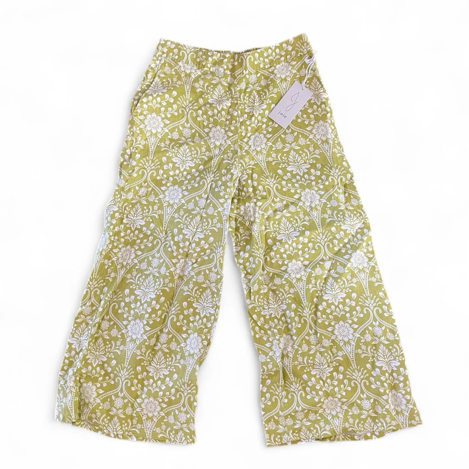 Joie Linen Wide Leg Pants Green Floral Size M High Rise Resort Beach NEW - Trendiez U ♥ 