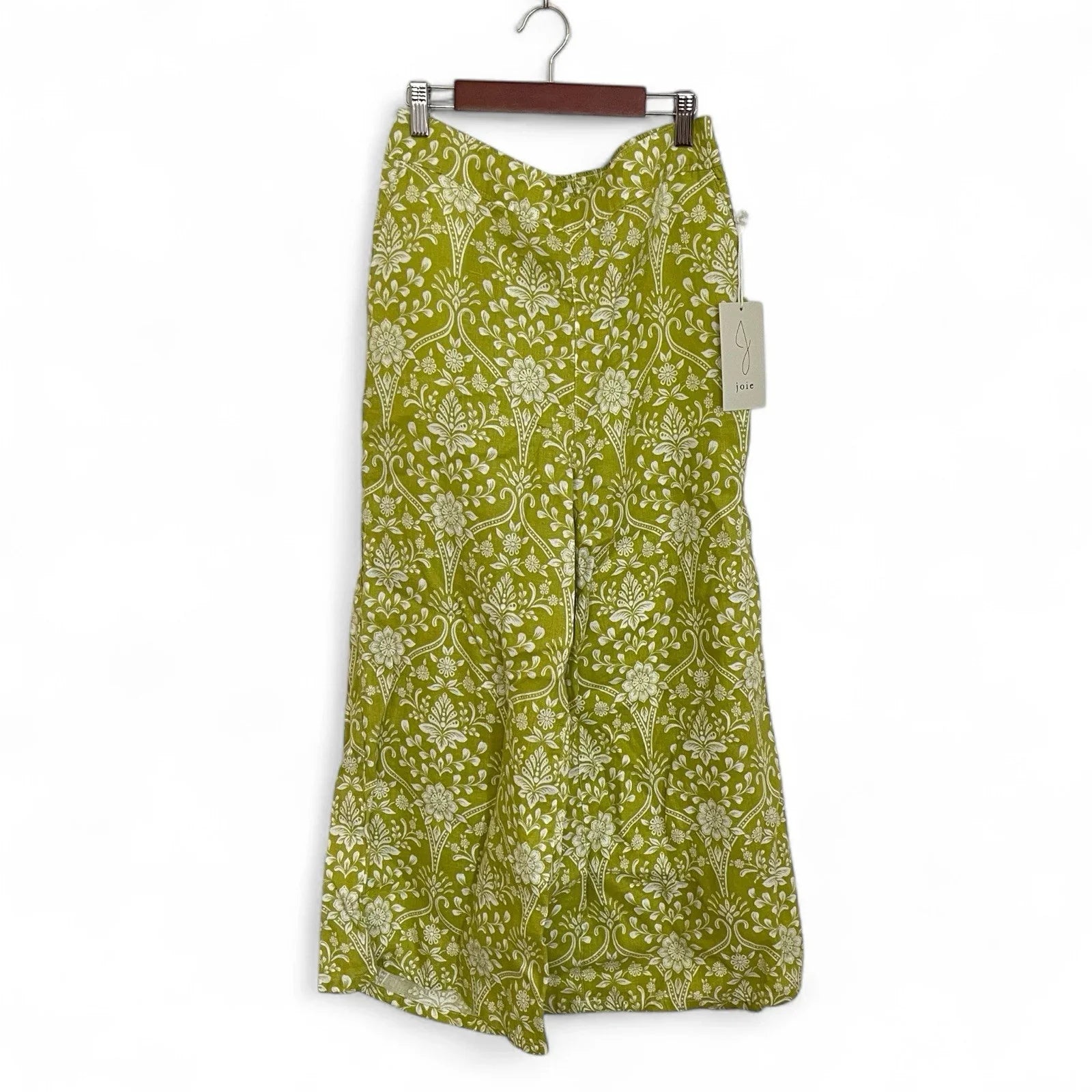 Joie Linen Wide Leg Pants Green Floral Size M High Rise Resort Beach NEW - Trendiez U ♥ 