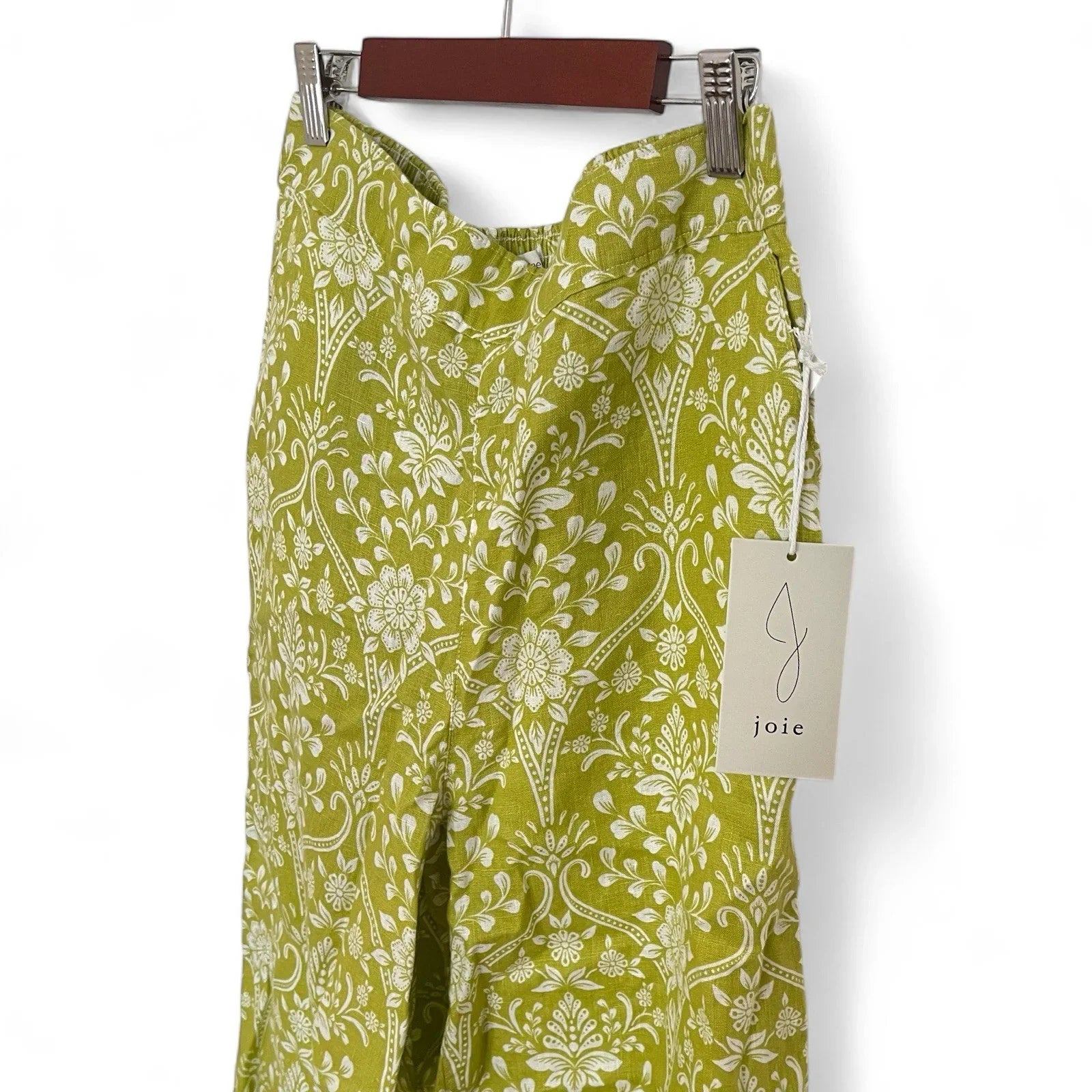 Joie Linen Wide Leg Pants Green Floral Size M High Rise Resort Beach NEW - Trendiez U ♥ 