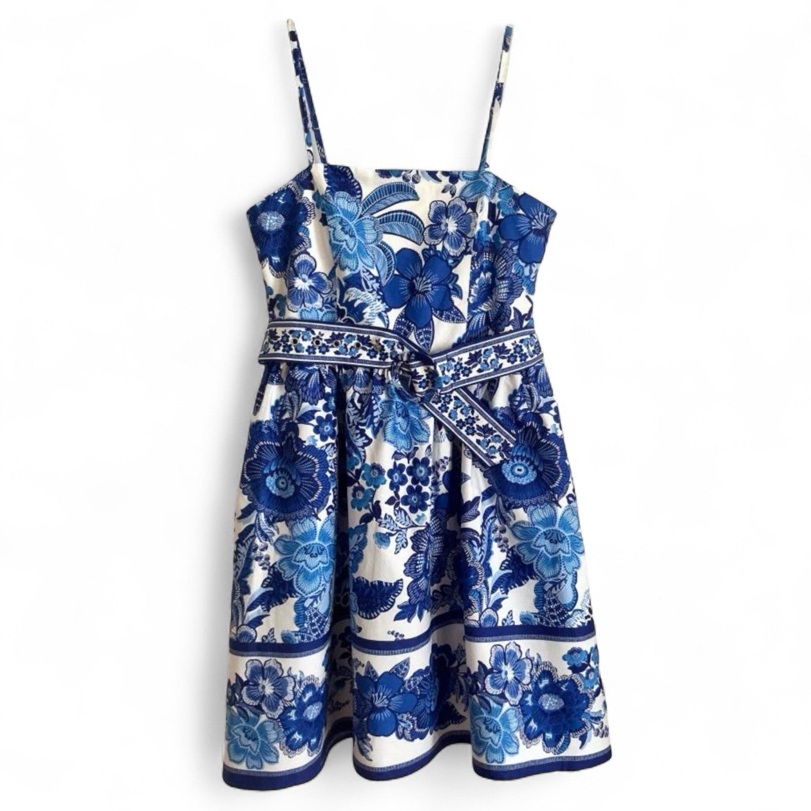 JOIE Women’s Floral Dress – Blue & White Belted, Size 8 - Trendiez U ♥ 