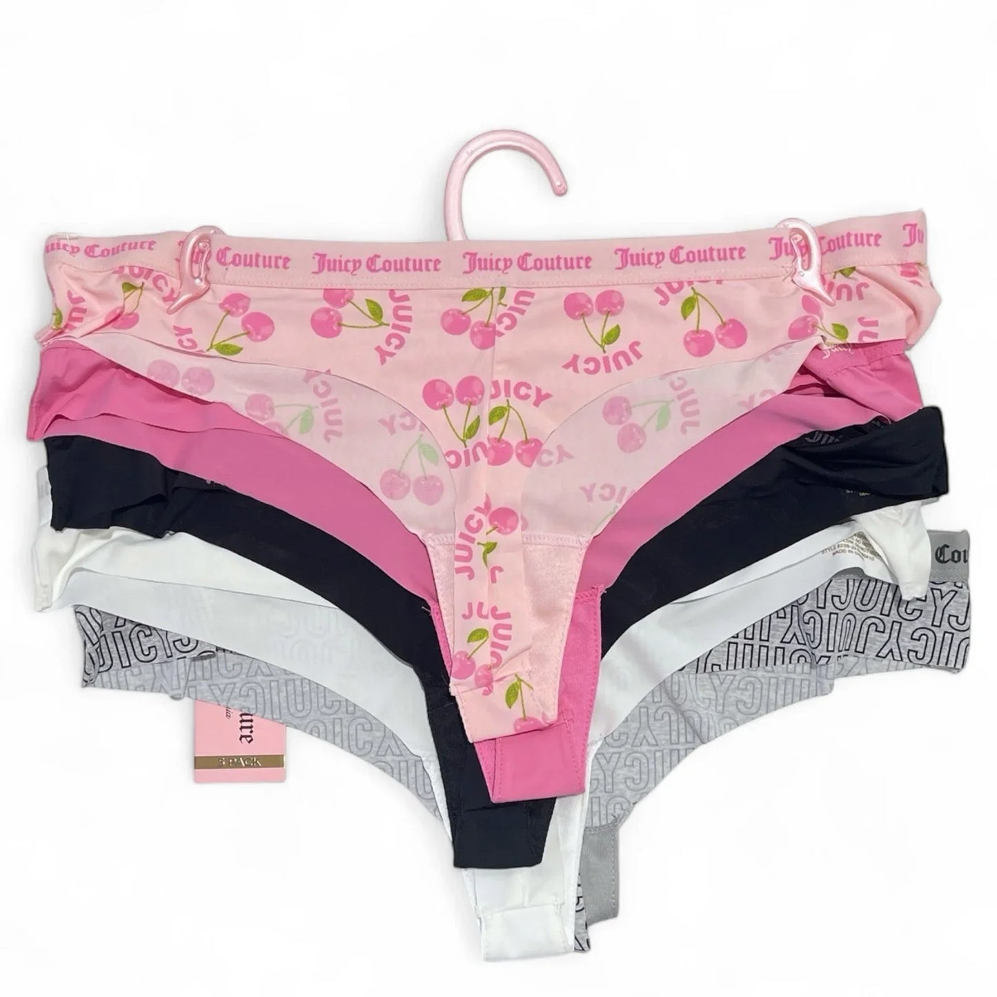 Juicy Couture 5-pack Thongs Panties Underwear Pink Cherries Logo Size L - Trendiez U ♥ 