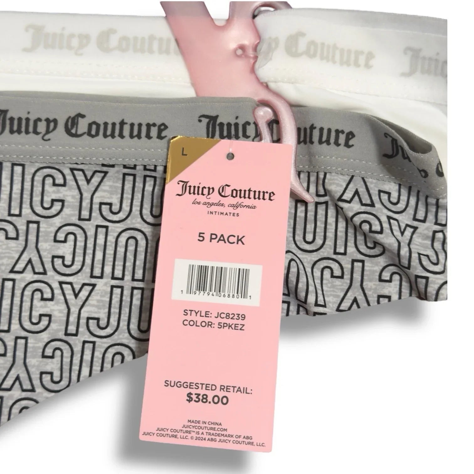 Juicy Couture 5-pack Thongs Panties Underwear Pink Cherries Logo Size L - Trendiez U ♥ 