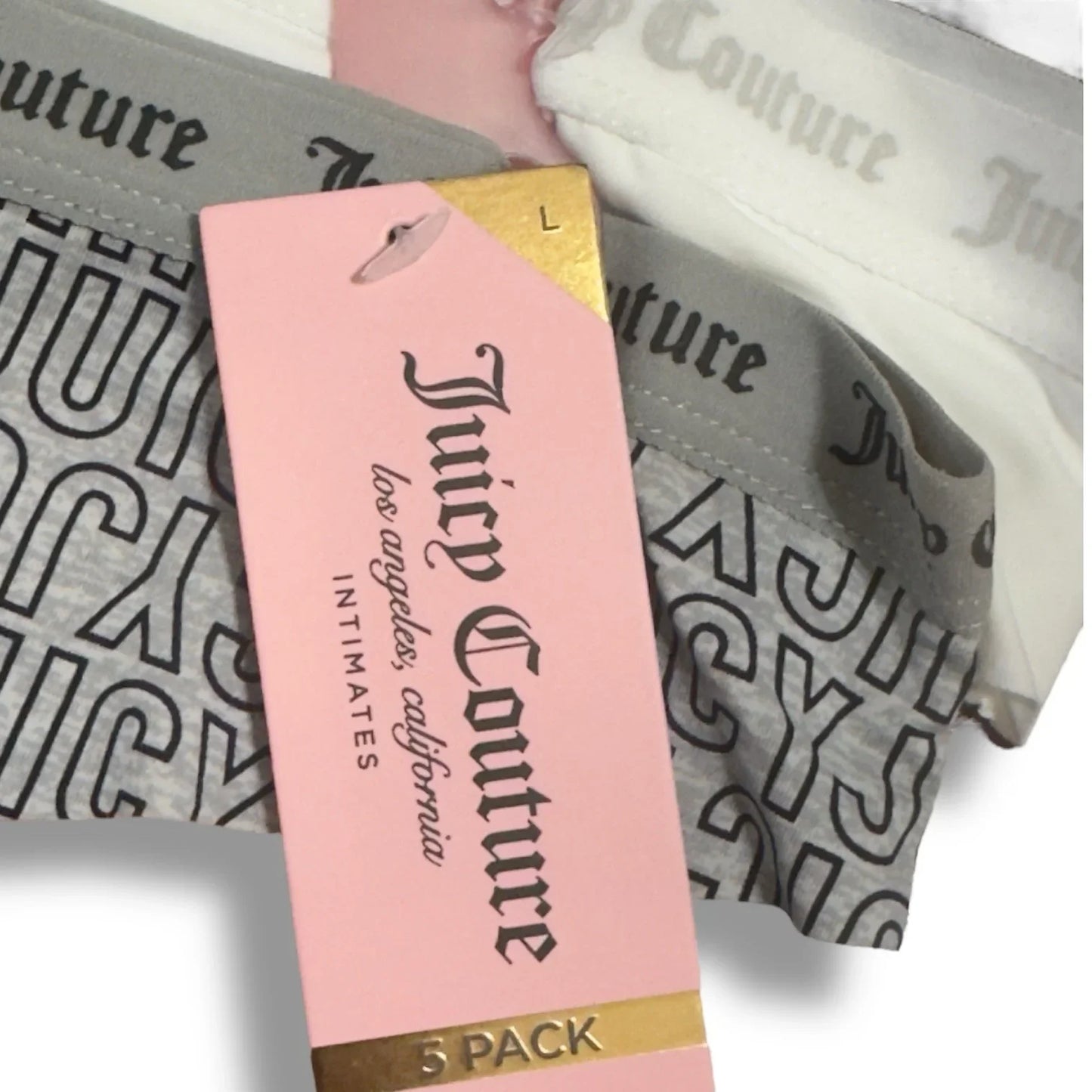 Juicy Couture 5-pack Thongs Panties Underwear Pink Cherries Logo Size L - Trendiez U ♥ 