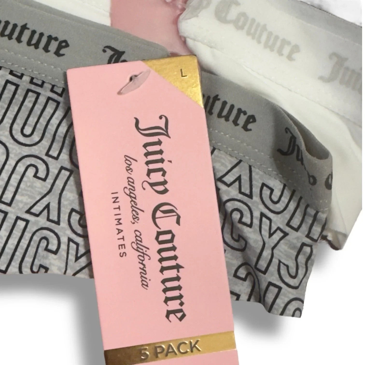 Juicy Couture 5-pack Thongs Panties Underwear Pink Cherries Logo Size L - Trendiez U ♥ 
