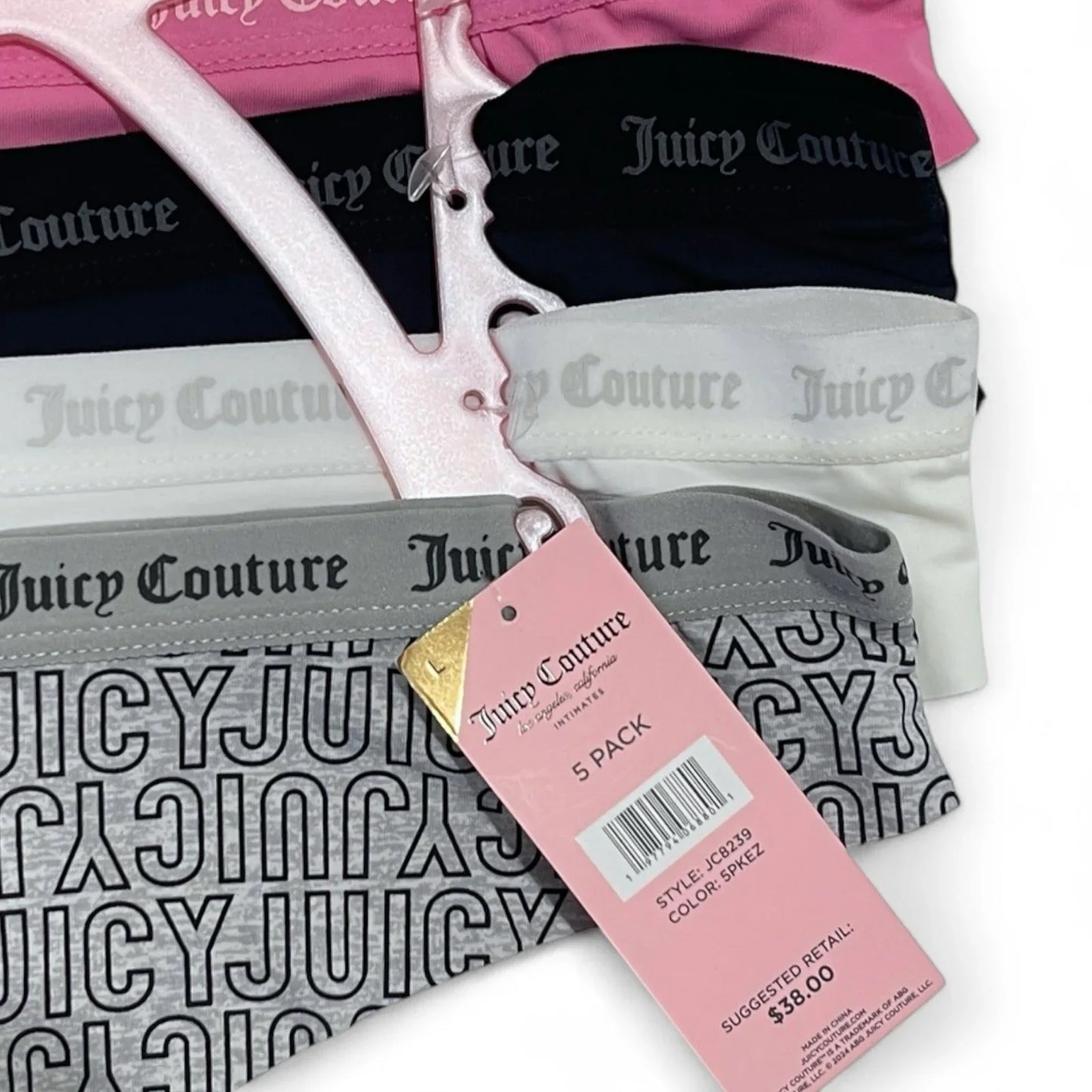 Juicy Couture 5-pack Thongs Panties Underwear Pink Cherries Logo Size L - Trendiez U ♥ 