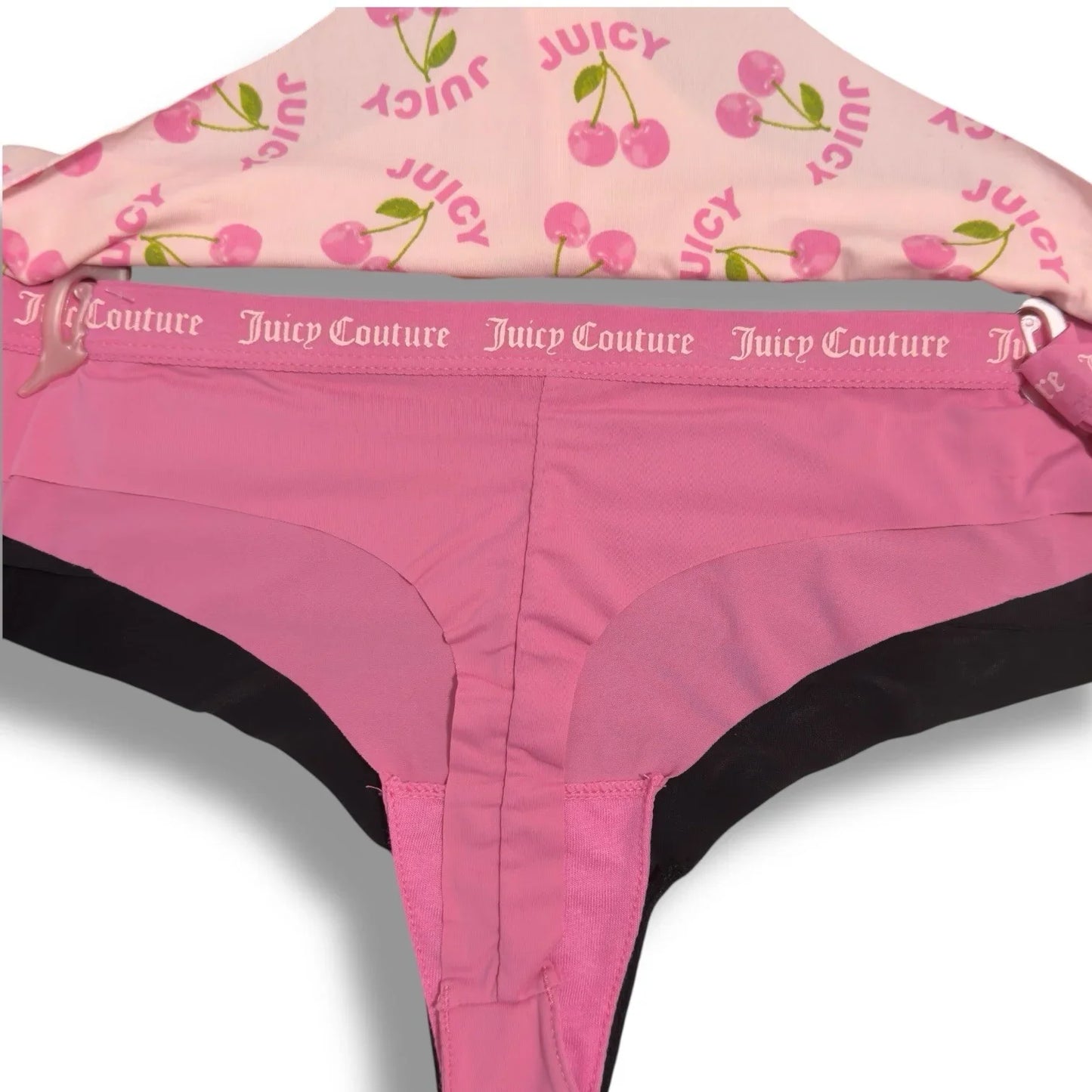 Juicy Couture 5-pack Thongs Panties Underwear Pink Cherries Logo Size L - Trendiez U ♥ 
