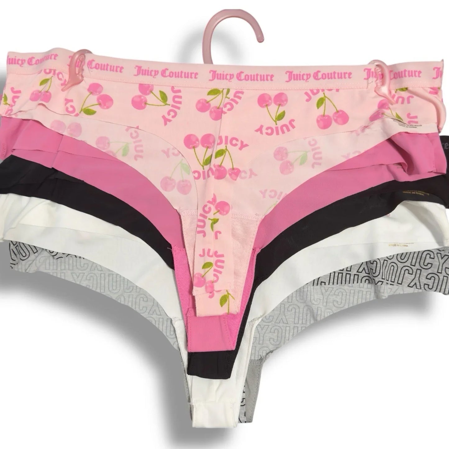 Juicy Couture 5-pack Thongs Panties Underwear Pink Cherries Logo Size L - Trendiez U ♥ 