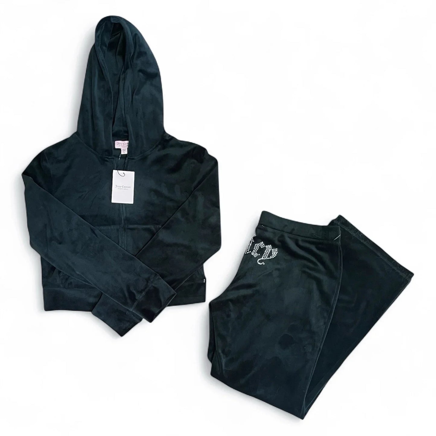 Juicy Couture Black Liquorice Velour Track Suit Tracksuit Set NWT $199 Womens L - Trendiez U ♥ 