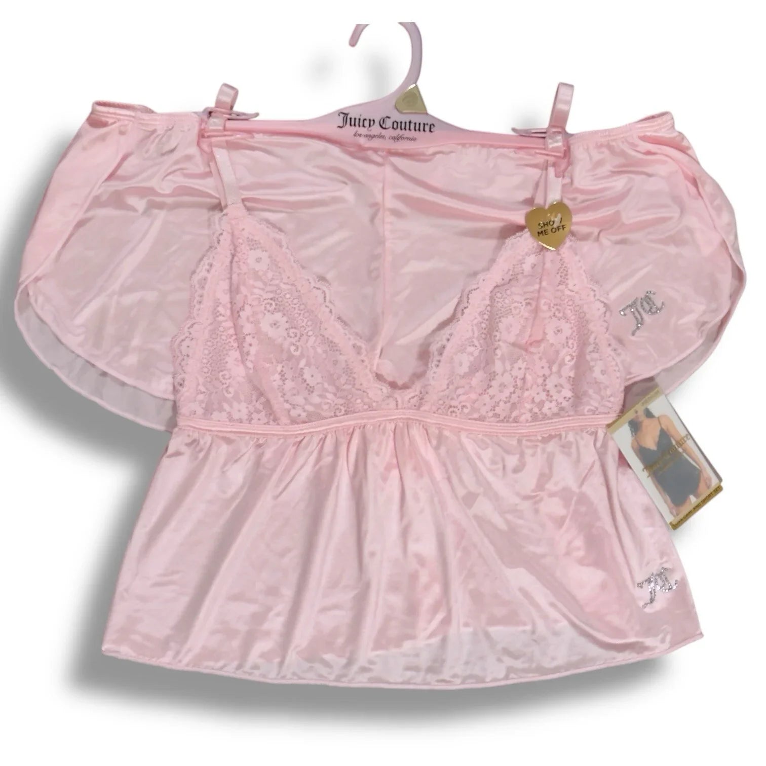 Juicy Couture Solid Satin Lace Sleeveless Shorty Pajama Set Pink Size XL - Trendiez U ♥ 