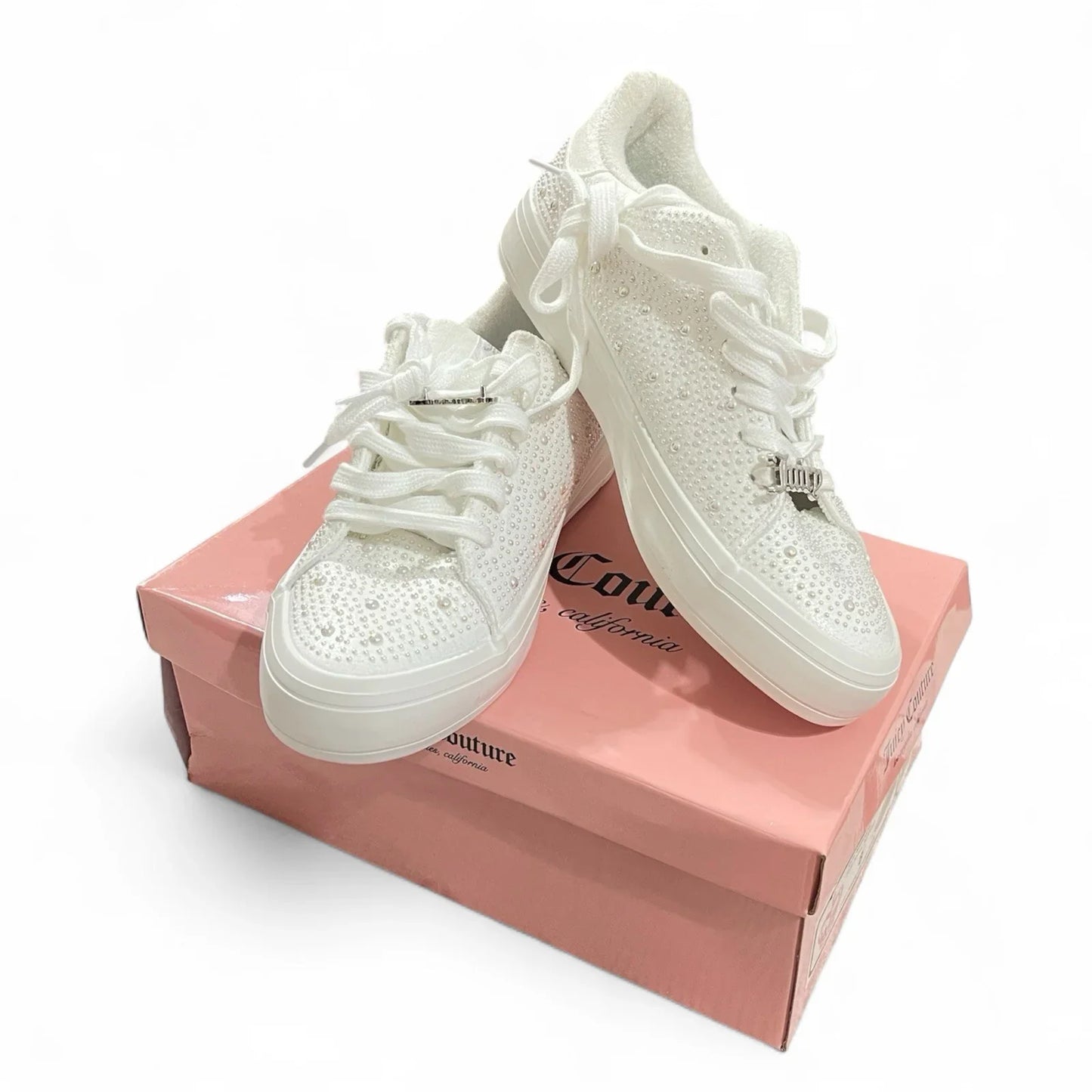 Juicy Couture Women’s Alanis Rhinestone Pearl Sneakers Shoes Size 8 White NIB - Trendiez U ♥ 