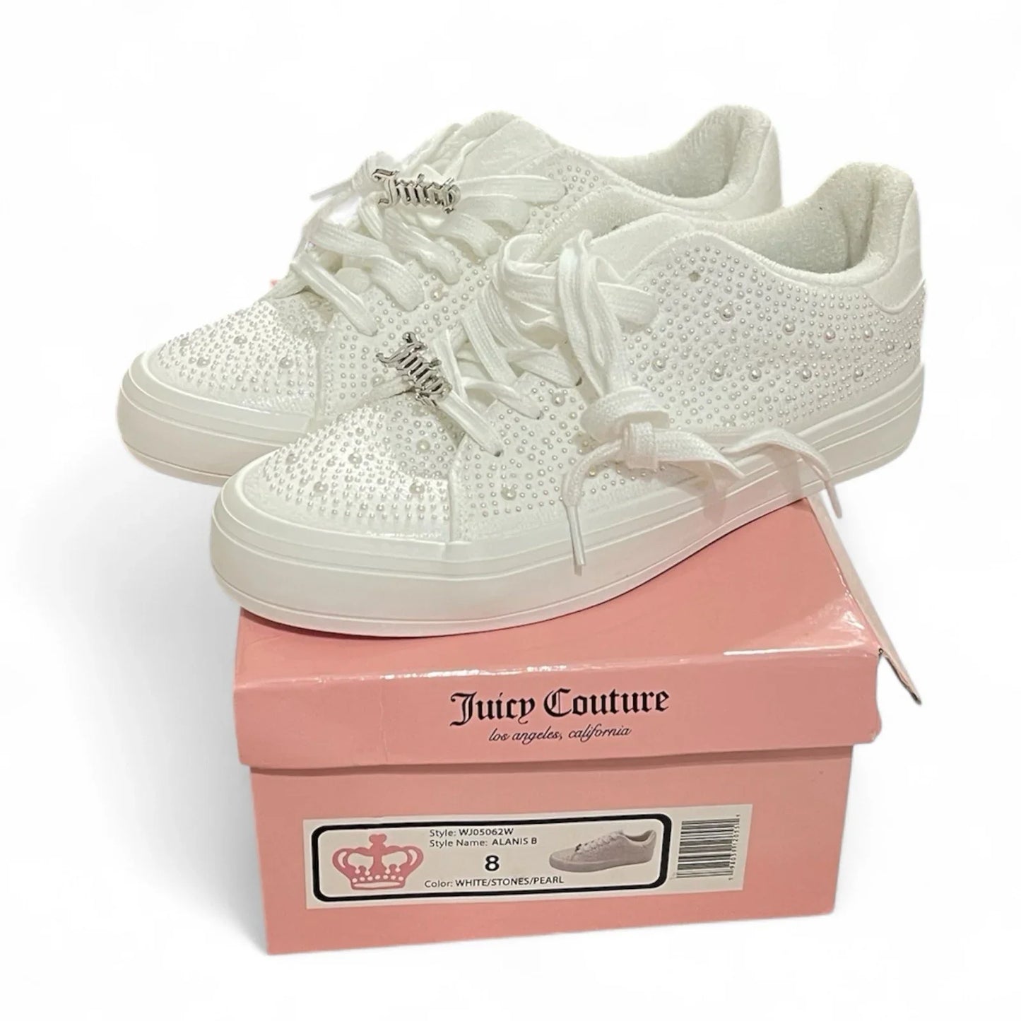 Juicy Couture Women’s Alanis Rhinestone Pearl Sneakers Shoes Size 8 White NIB - Trendiez U ♥ 