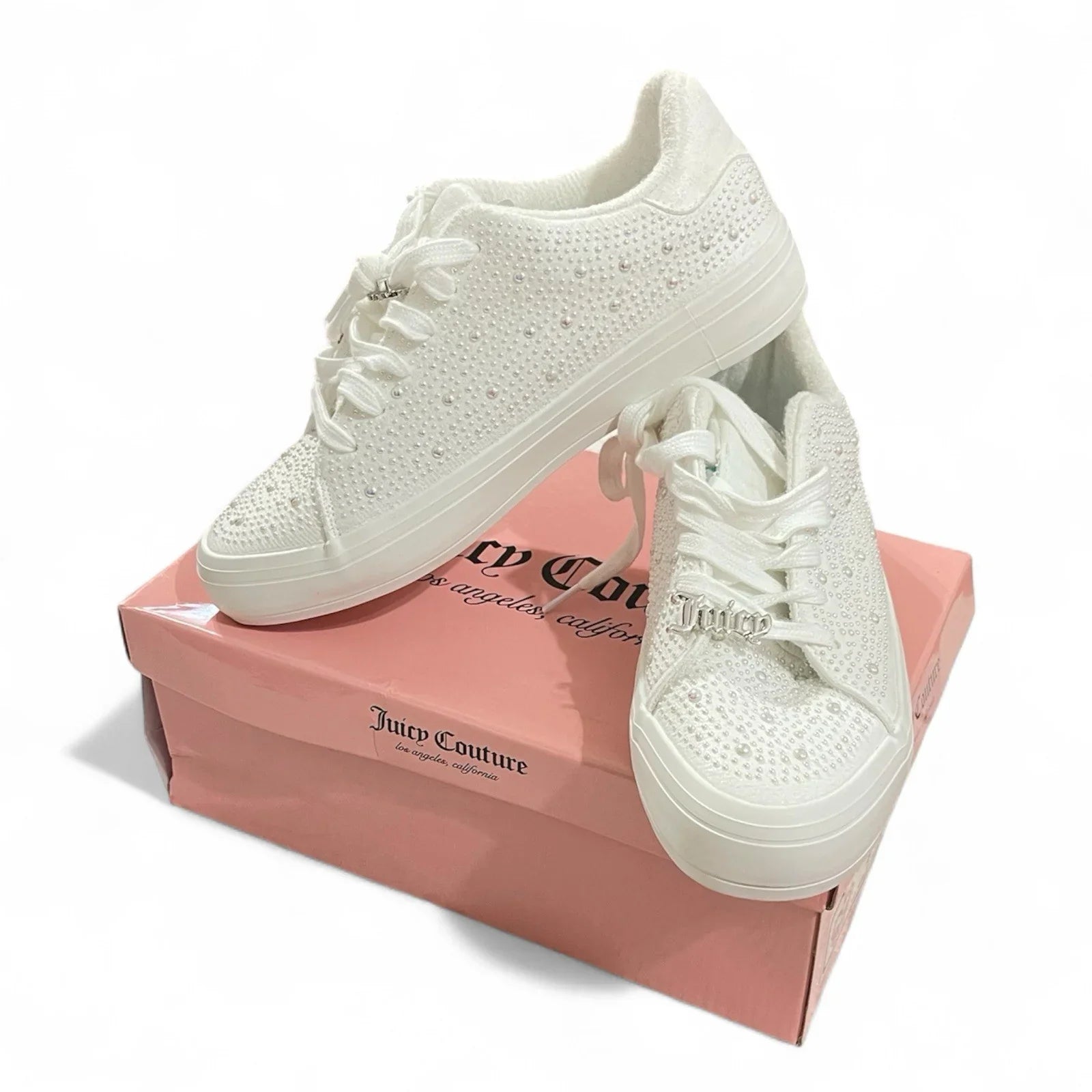 Juicy Couture Women’s Alanis Rhinestone Pearl Sneakers Shoes Size 8 White NIB - Trendiez U ♥ 