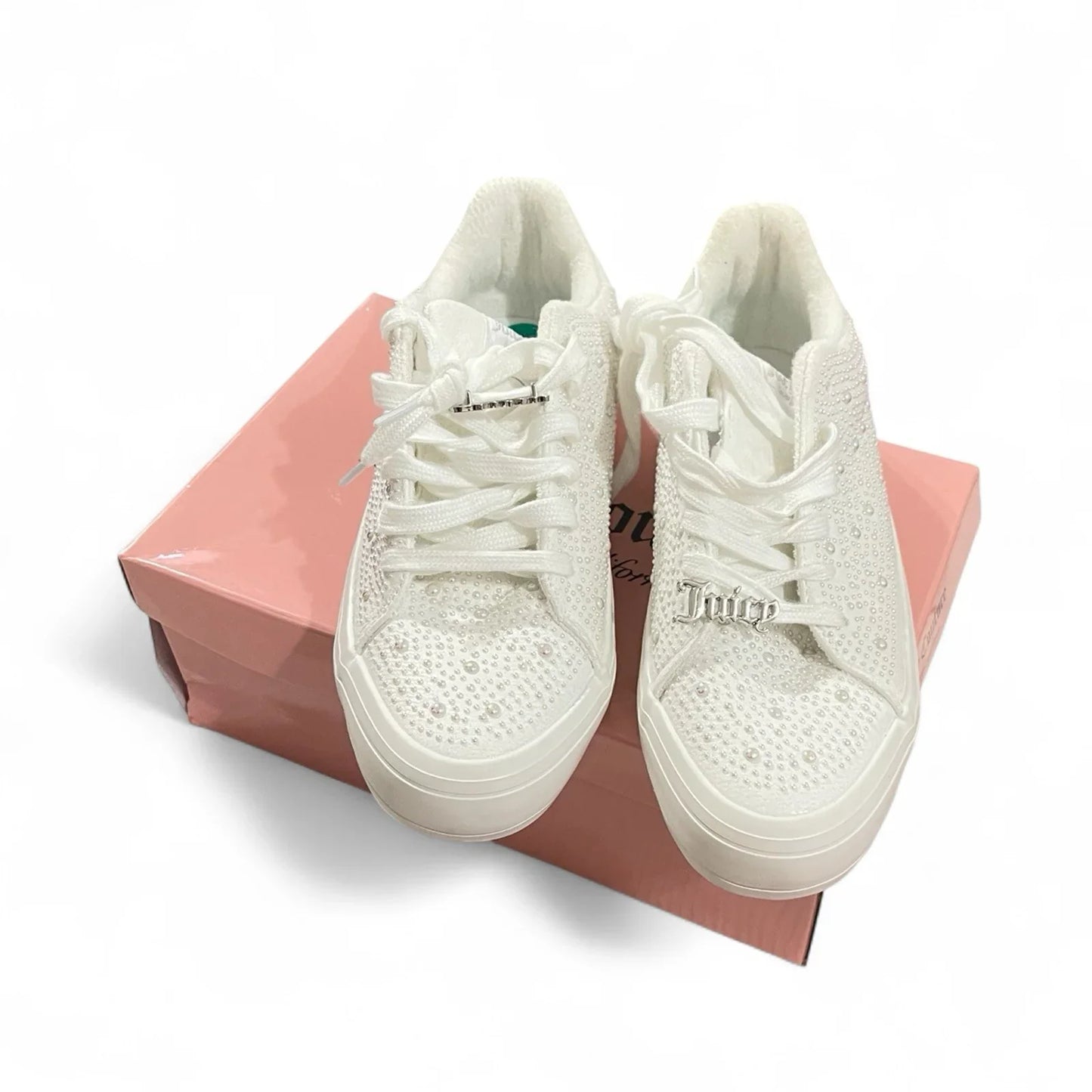 Juicy Couture Women’s Alanis Rhinestone Pearl Sneakers Shoes Size 8 White NIB - Trendiez U ♥ 