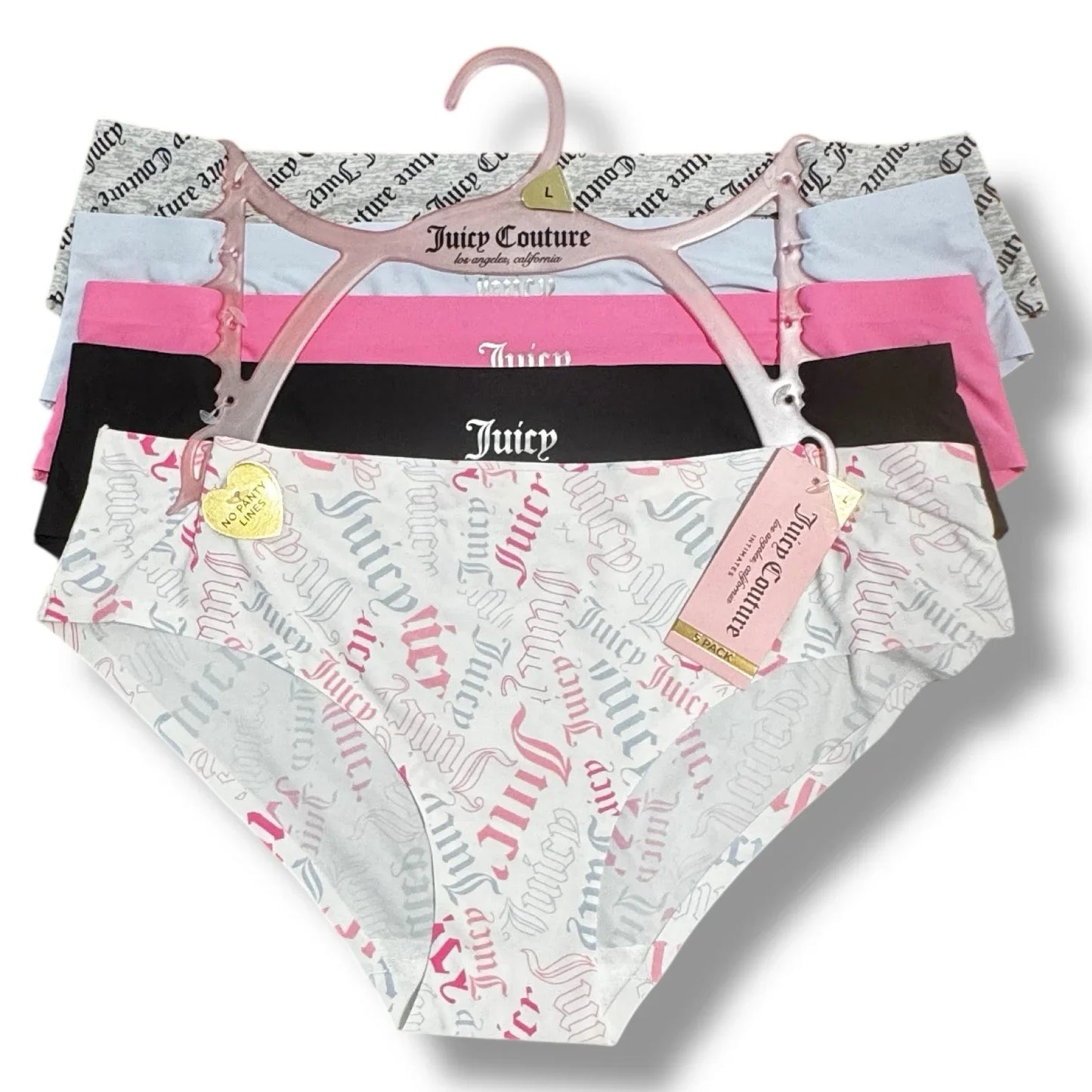 Juicy Couture ~ Women's Hipster Underwear Panties Stretchy 5-Pair (B) ~ L - Trendiez U ♥ 