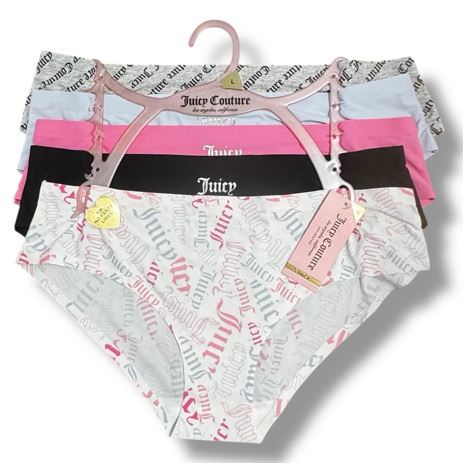 Juicy Couture ~ Women's Hipster Underwear Panties Stretchy 5-Pair (B) ~ L - Trendiez U ♥ 