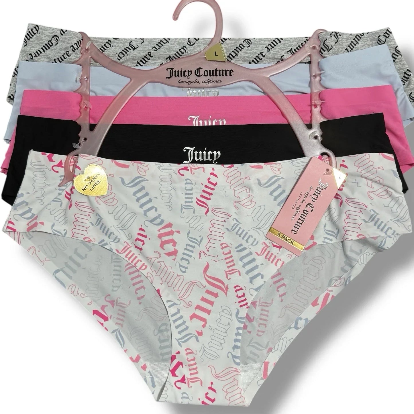 Juicy Couture ~ Women's Hipster Underwear Panties Stretchy 5-Pair (B) ~ L - Trendiez U ♥ 
