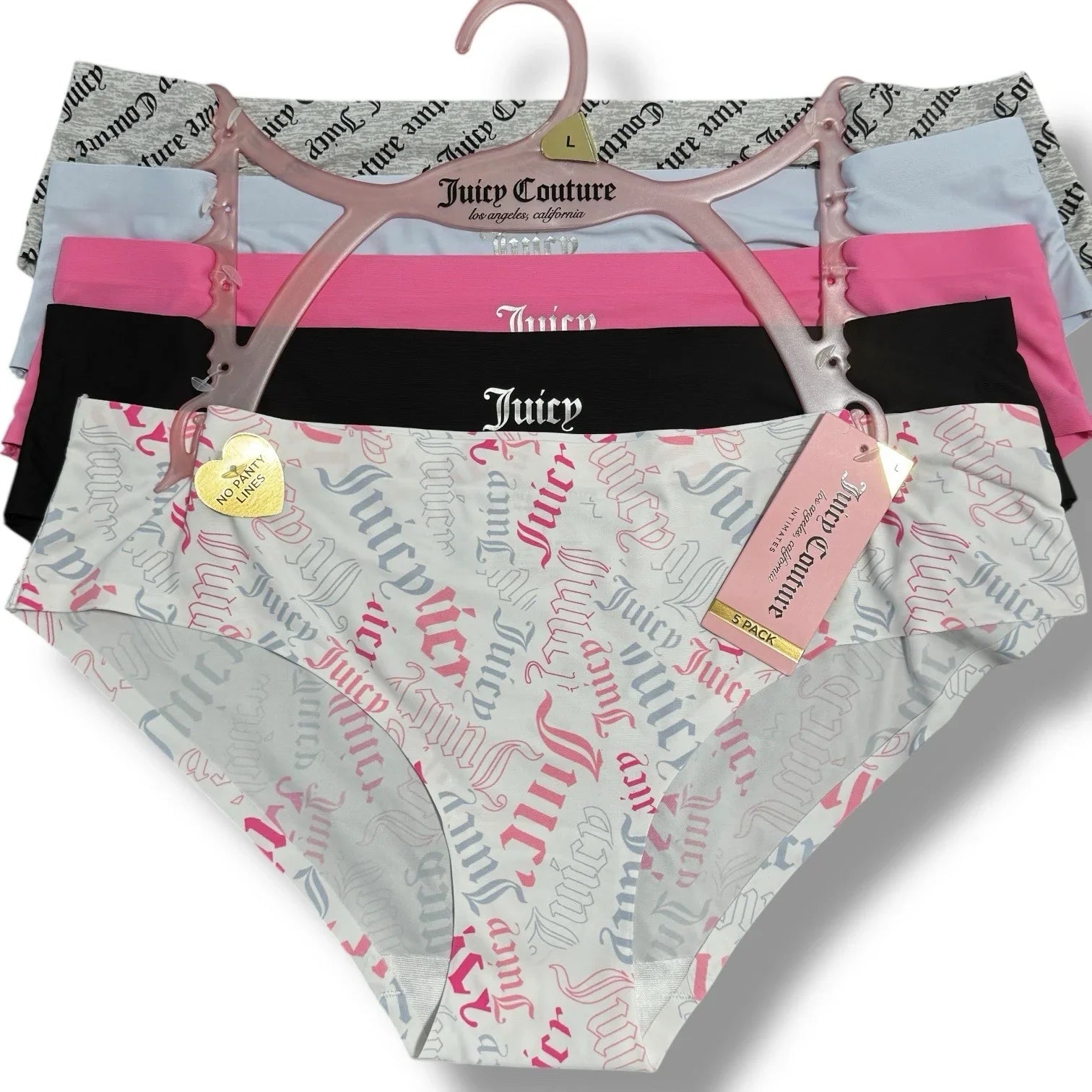Juicy Couture ~ Women's Hipster Underwear Panties Stretchy 5-Pair (B) ~ L - Trendiez U ♥ 