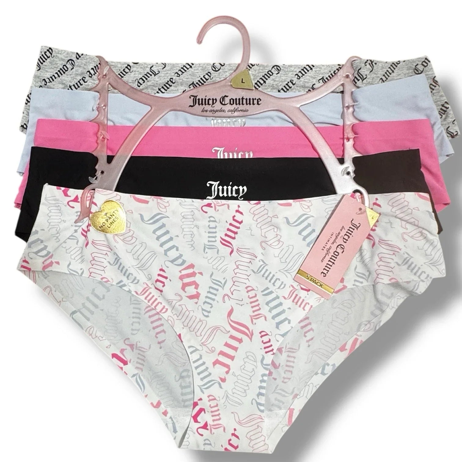Juicy Couture ~ Women's Hipster Underwear Panties Stretchy 5-Pair (B) ~ L - Trendiez U ♥ 