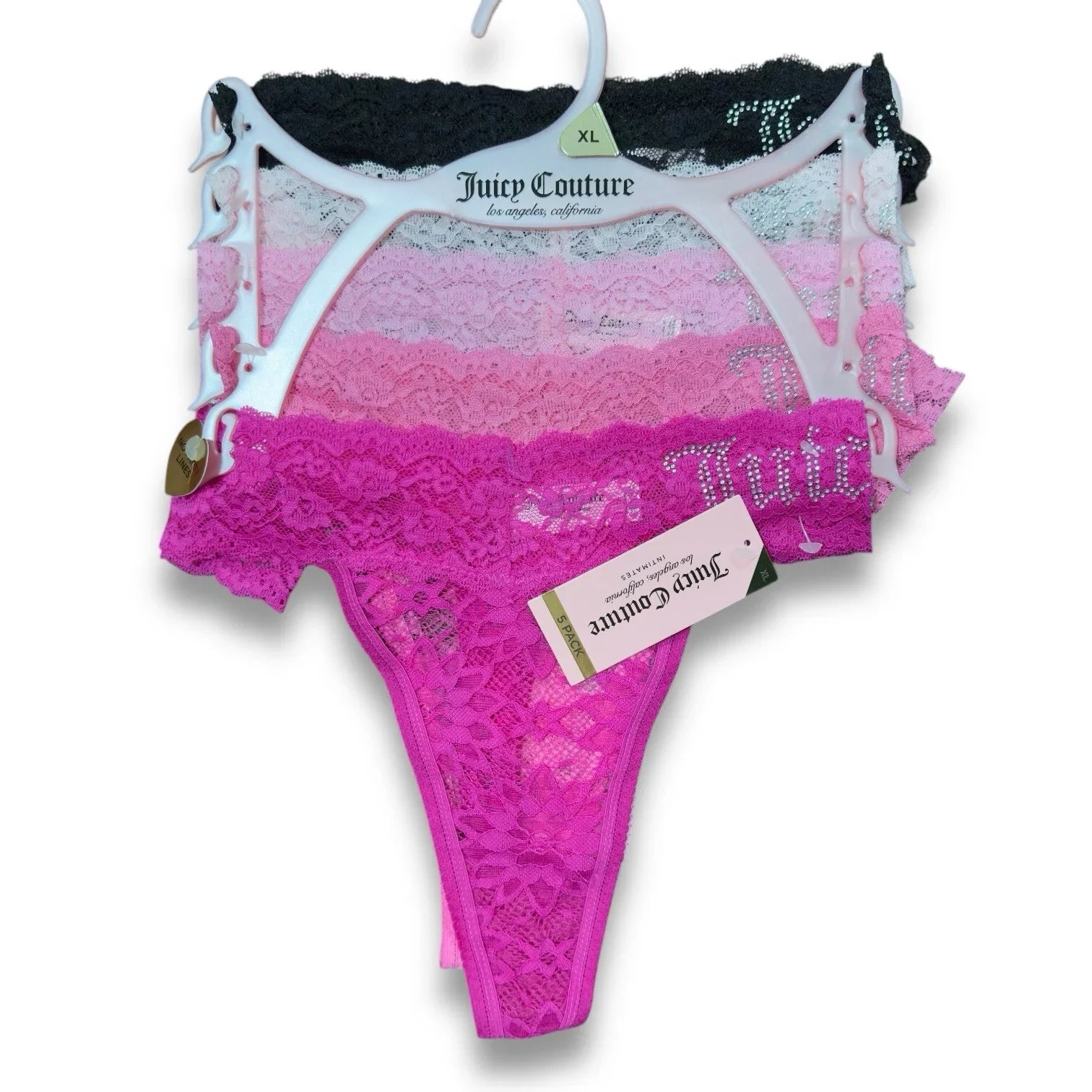 Juicy Couture Women’s Intimates Lace Thongs Underwear Panties Sz XL 5 Pcs - Trendiez U ♥ 