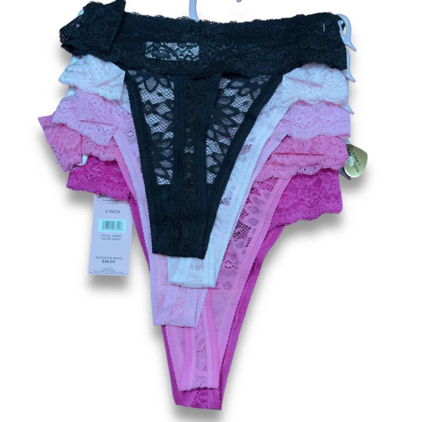 Juicy Couture Women’s Intimates Lace Thongs Underwear Panties Sz XL 5 Pcs - Trendiez U ♥ 