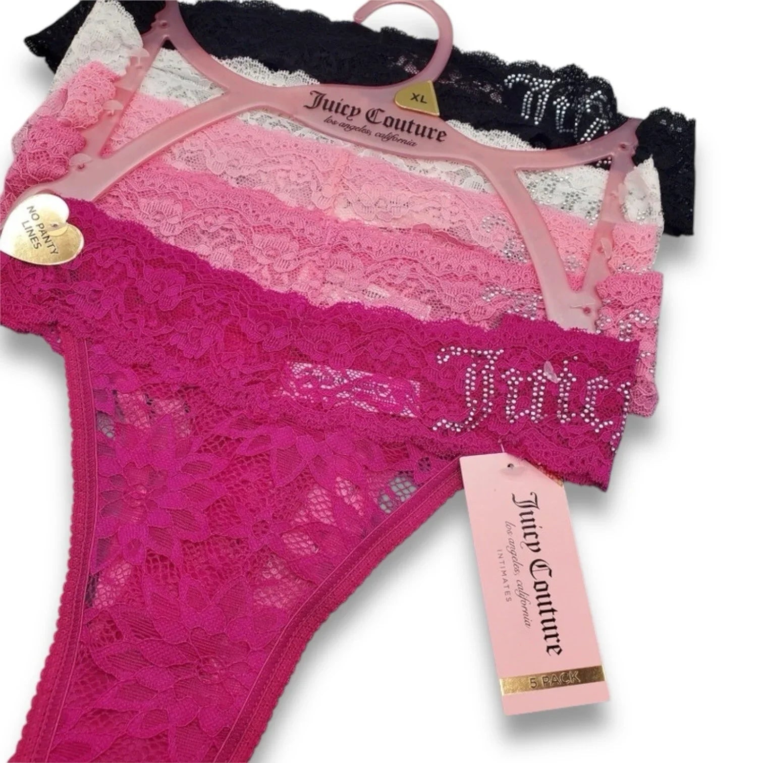 Juicy Couture Women’s Intimates Lace Thongs Underwear Panties Sz XL 5 Pcs - Trendiez U ♥ 