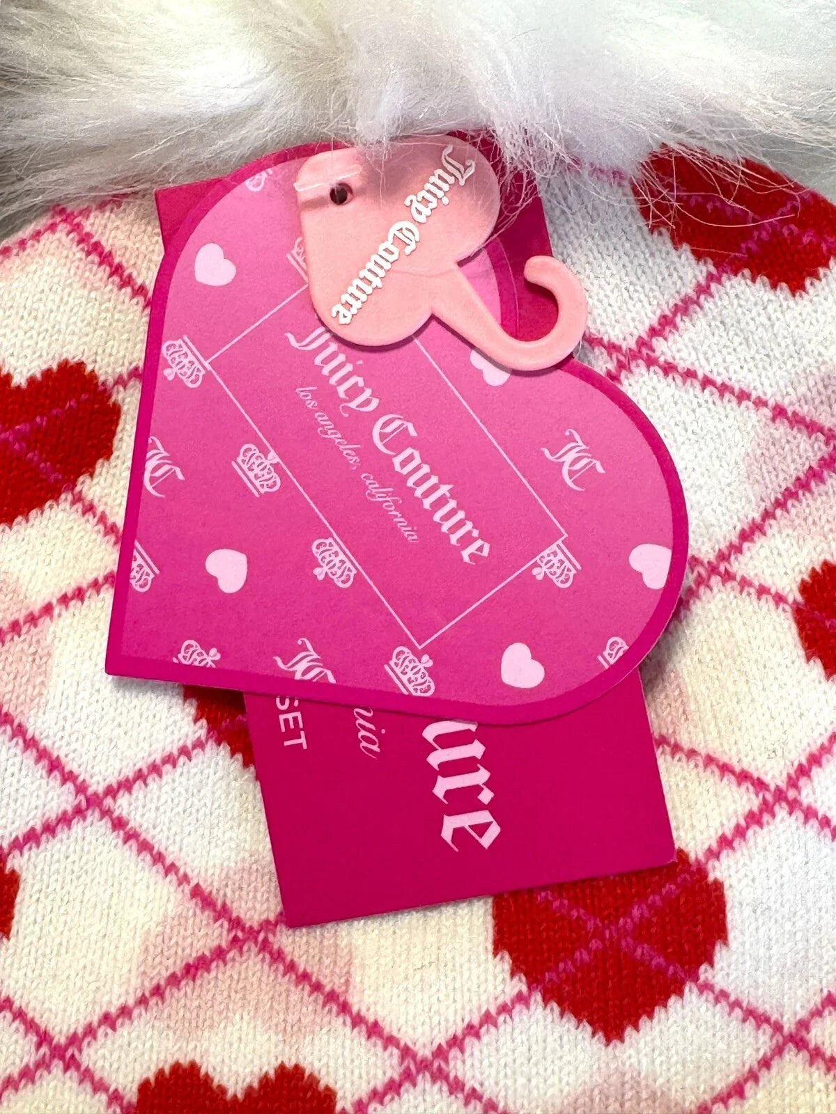 JUICY COUTURE Women’s Kids BEANIE HAT GLOVES SET WHITE RED PINK W HEARTS - Trendiez U ♥ 